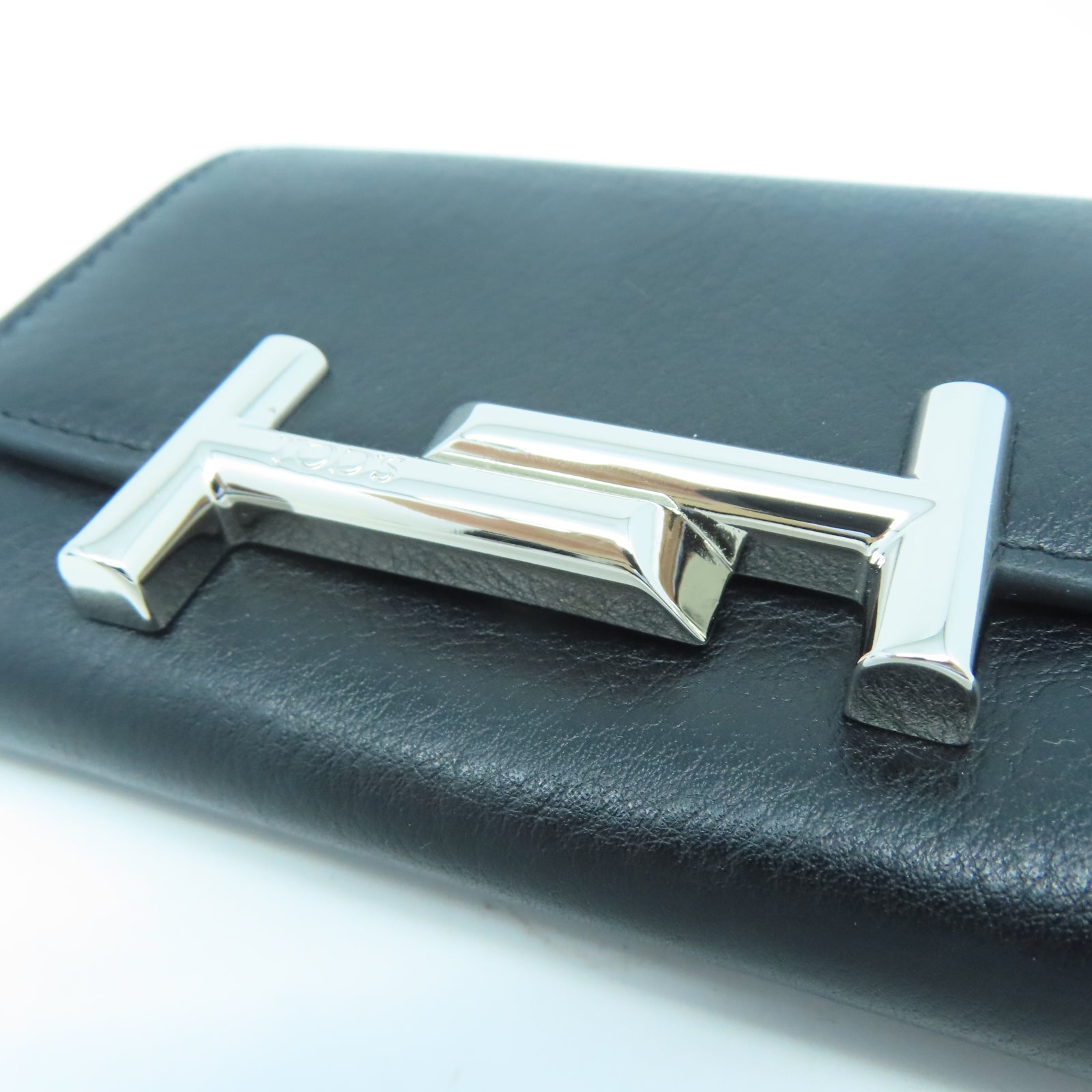 TOD’S 牛皮皮革Card Holder銀扣卡片包黑色