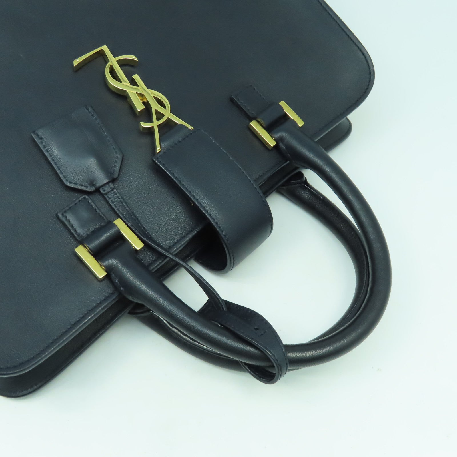 SAINT LAURENT 牛皮皮革2 Way Shoulder Bag金扣手挽肩背兩用袋深藍色