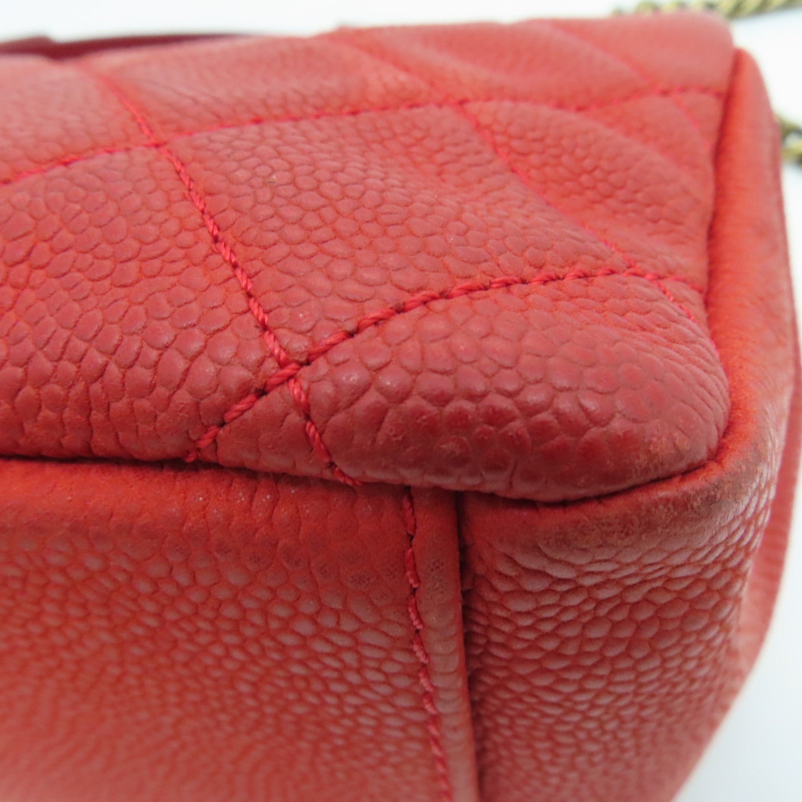 CHANEL 【激减优惠】菱格Caviar皮革Chain Shoulder Bag金扣肩背袋红色