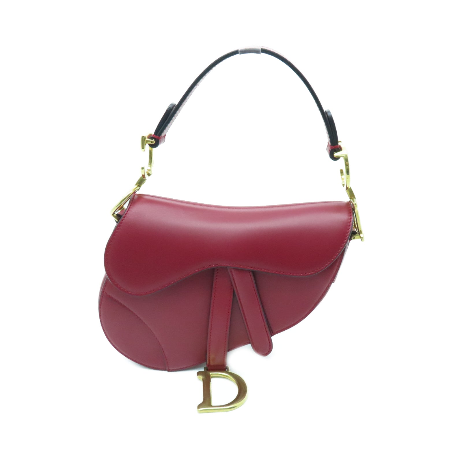 Dior cowhide leather Mini Saddle gold buckle handle bag red