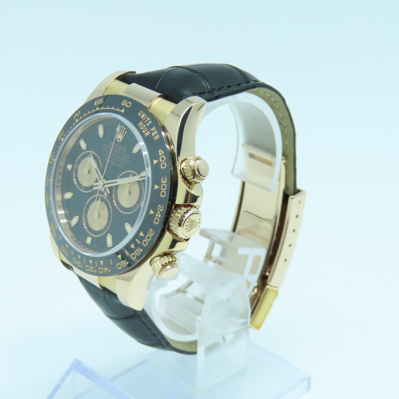 ROLEX Daytona 40mm Leather Strap/18K Rose Gold Watch Automatic Movement Black