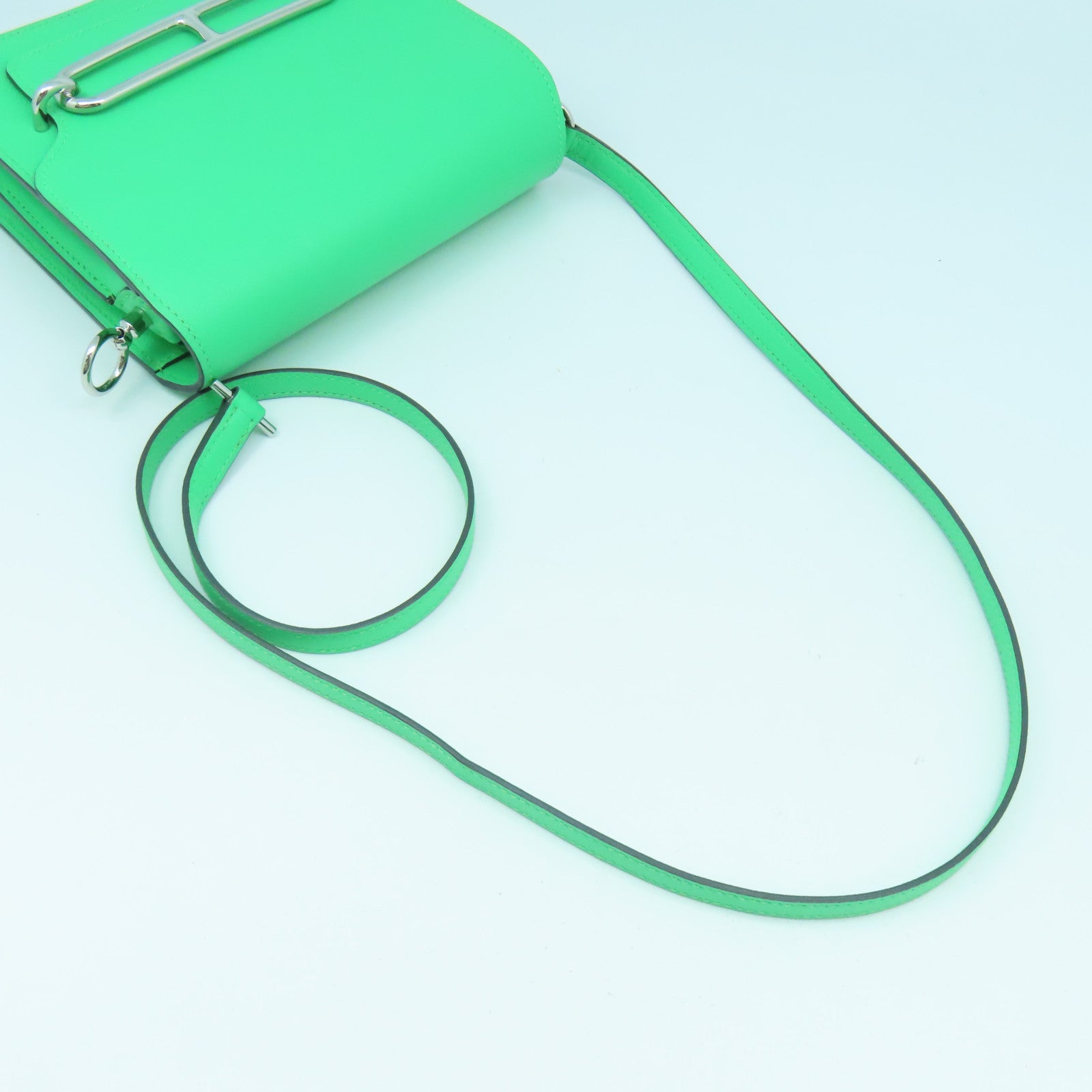 HERMES Evercolor皮革Mini Roulis銀扣肩背袋漫畫綠色