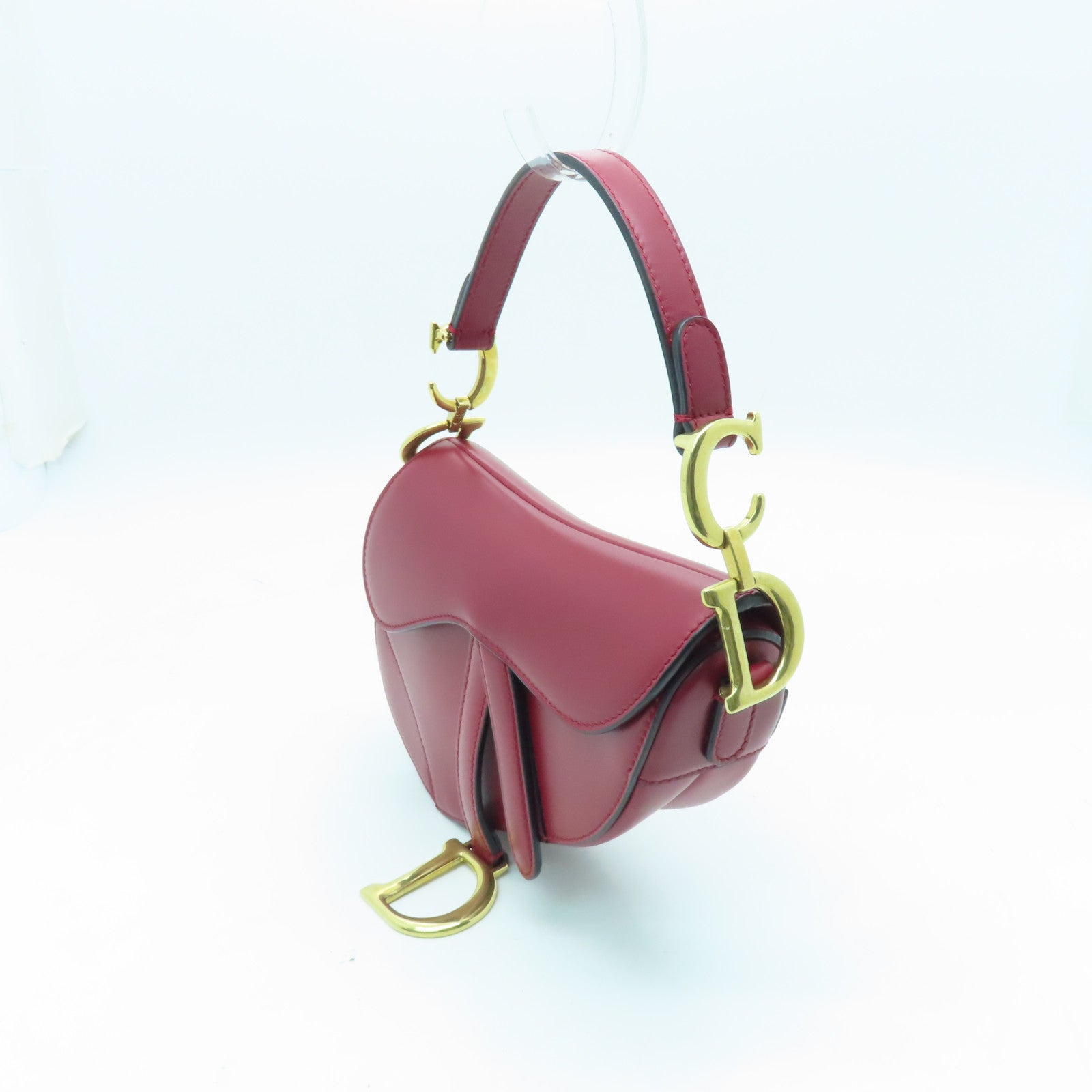Dior cowhide leather Mini Saddle gold buckle handle bag red