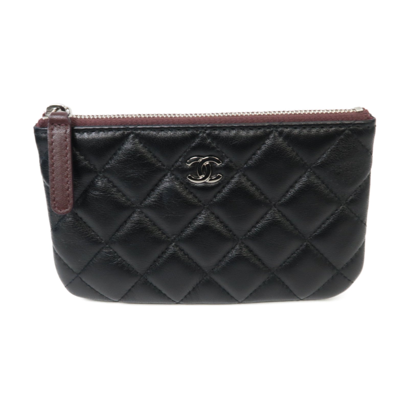 CHANEL 菱格羊皮皮革Clutch Bag銀扣手拿包黒色