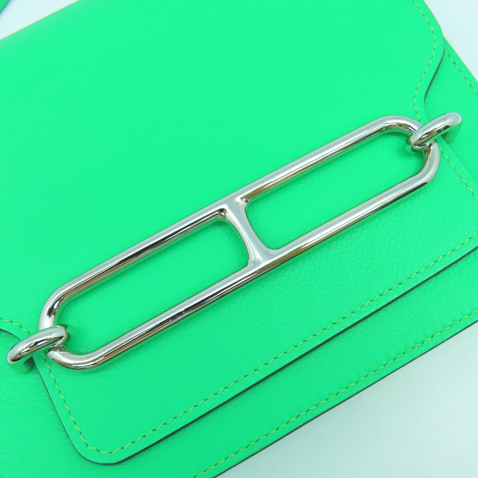 HERMES Evercolor皮革Mini Roulis銀扣肩背袋漫畫綠色