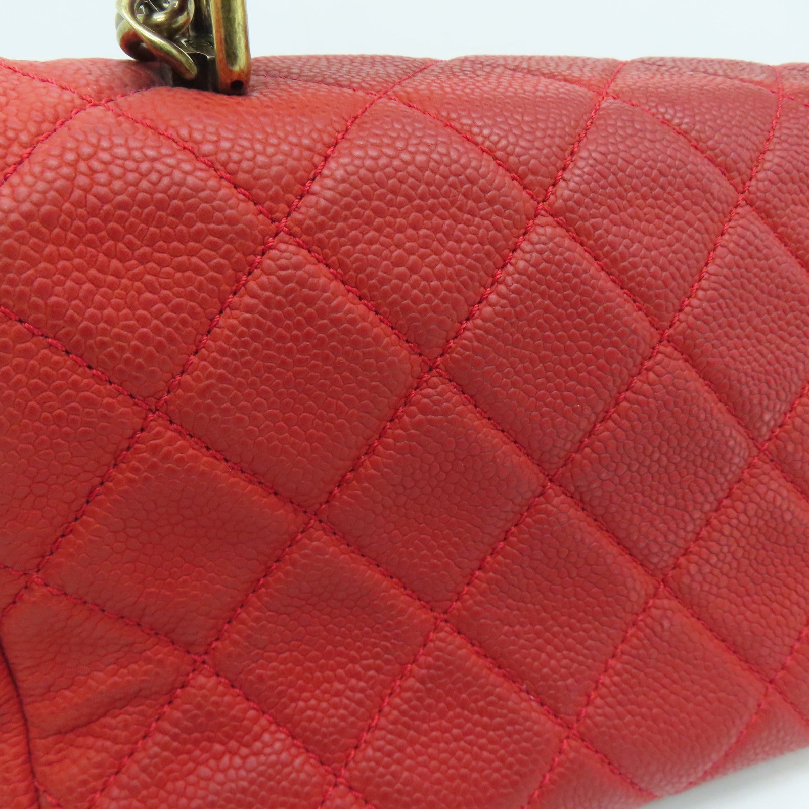 CHANEL 【激减优惠】菱格Caviar皮革Chain Shoulder Bag金扣肩背袋红色