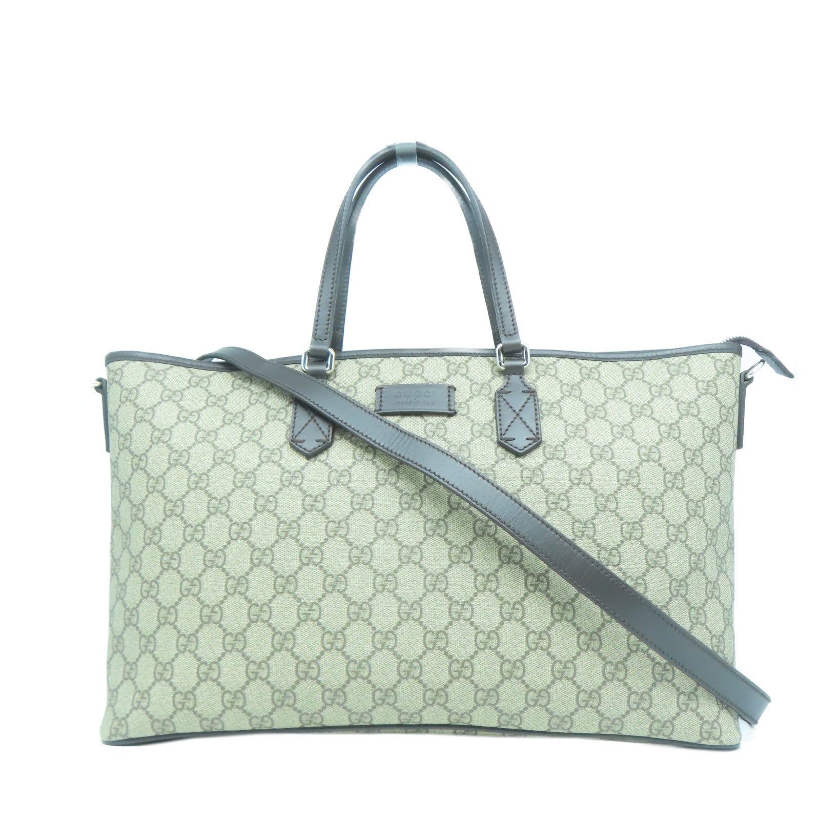 GUCCI 塗層帆布2Way Shoulder銀扣手挽肩背兩用袋啡色