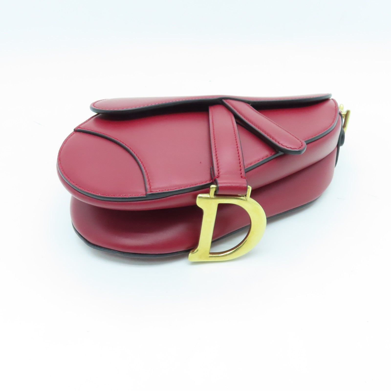 Dior cowhide leather Mini Saddle gold buckle handle bag red