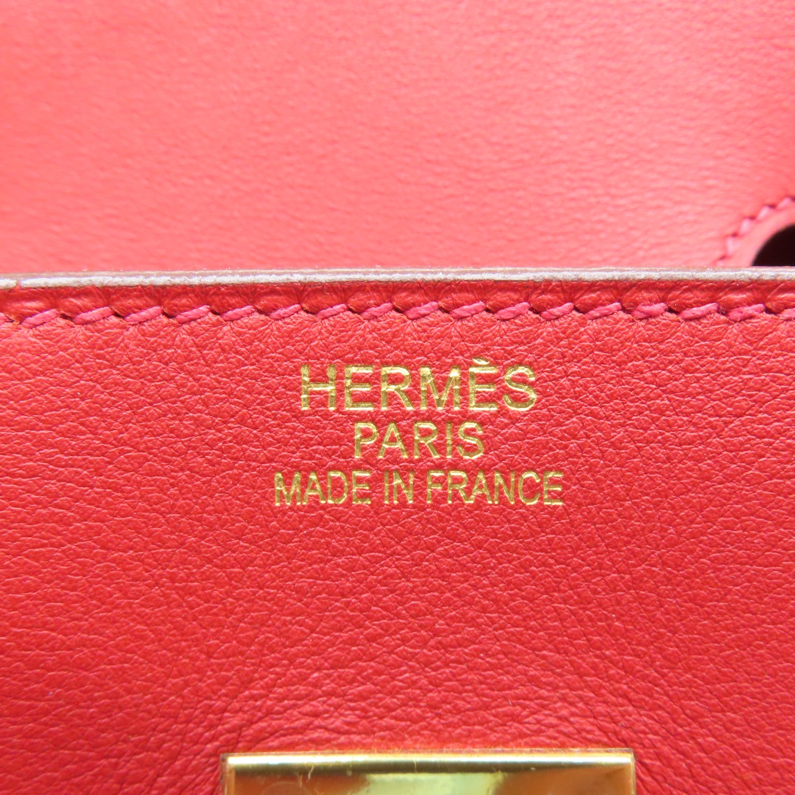 HERMES Evercalf皮革Birkin 35金扣手挽袋鴕鳥紅色