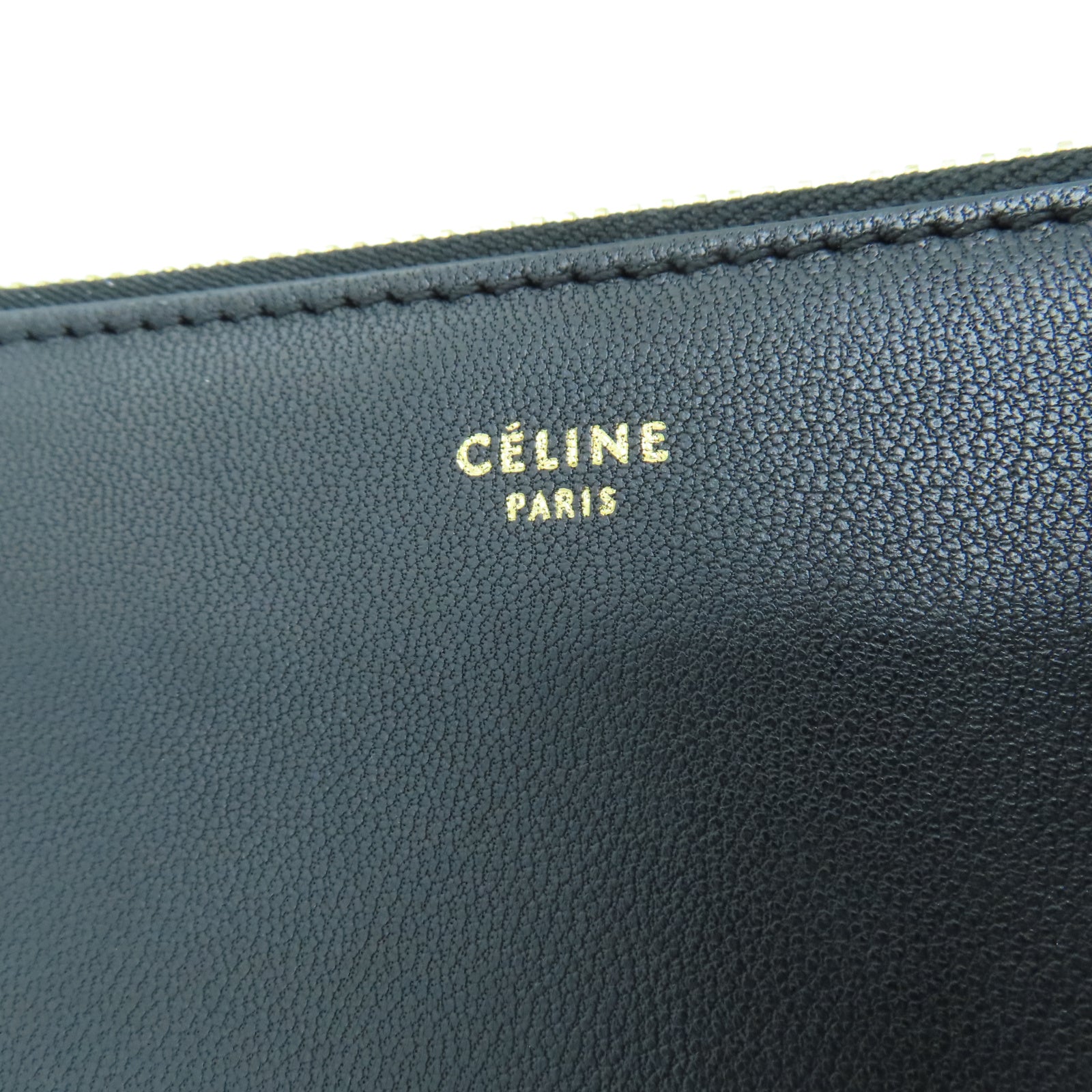 CELINE sheepskin leather Shoulder Bag gold buckle shoulder bag black