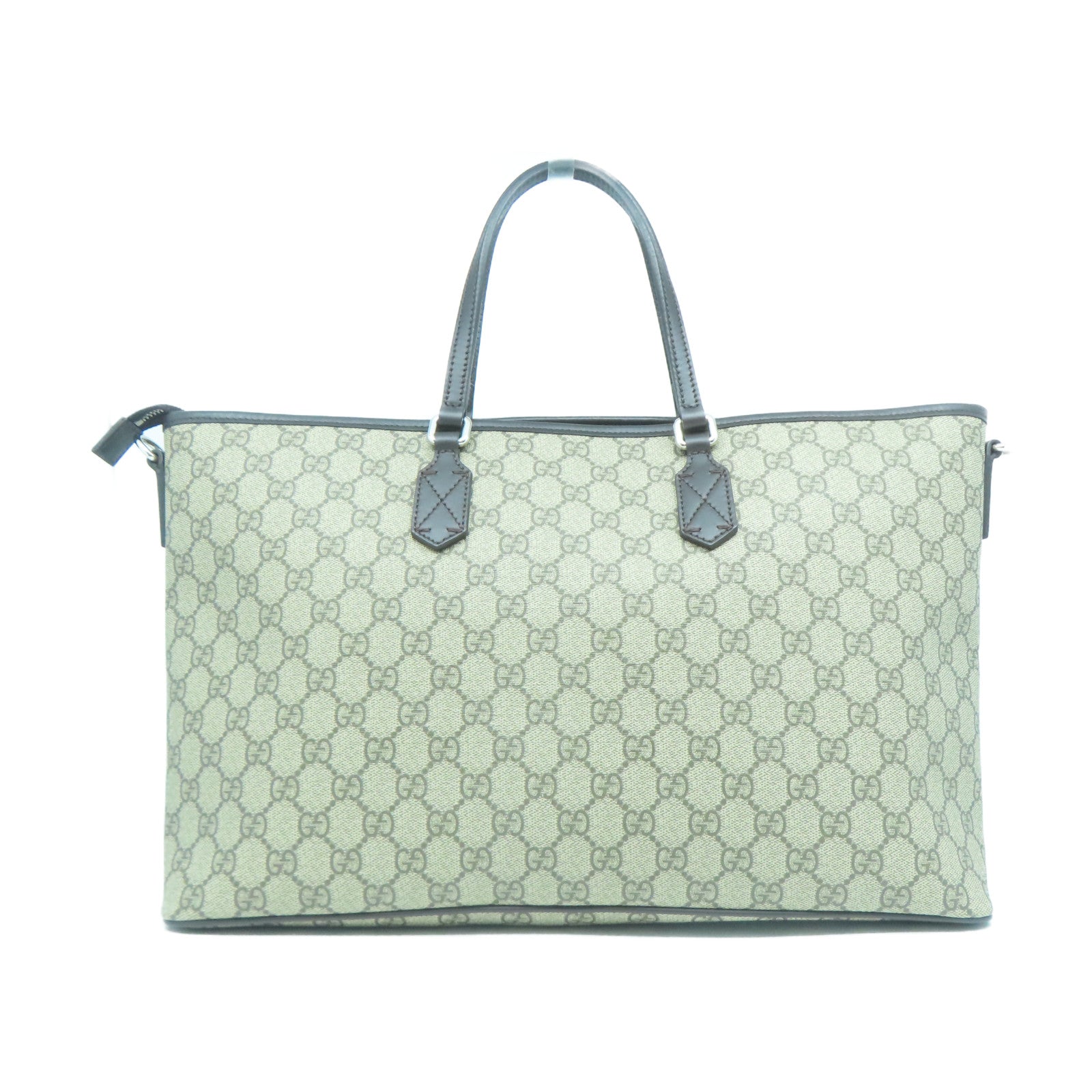 GUCCI 塗層帆布2Way Shoulder銀扣手挽肩背兩用袋啡色