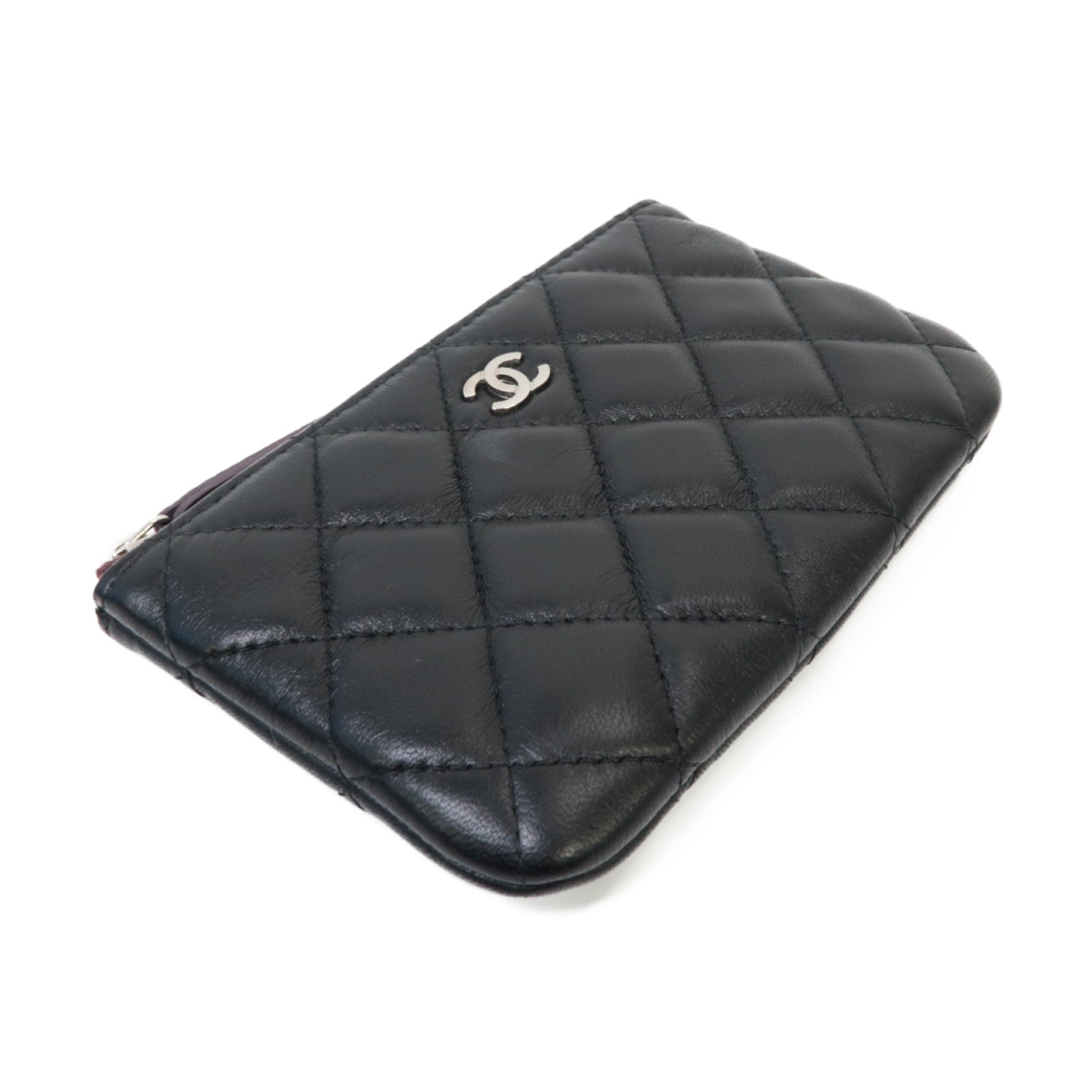 CHANEL 菱格羊皮皮革Clutch Bag銀扣手拿包黒色