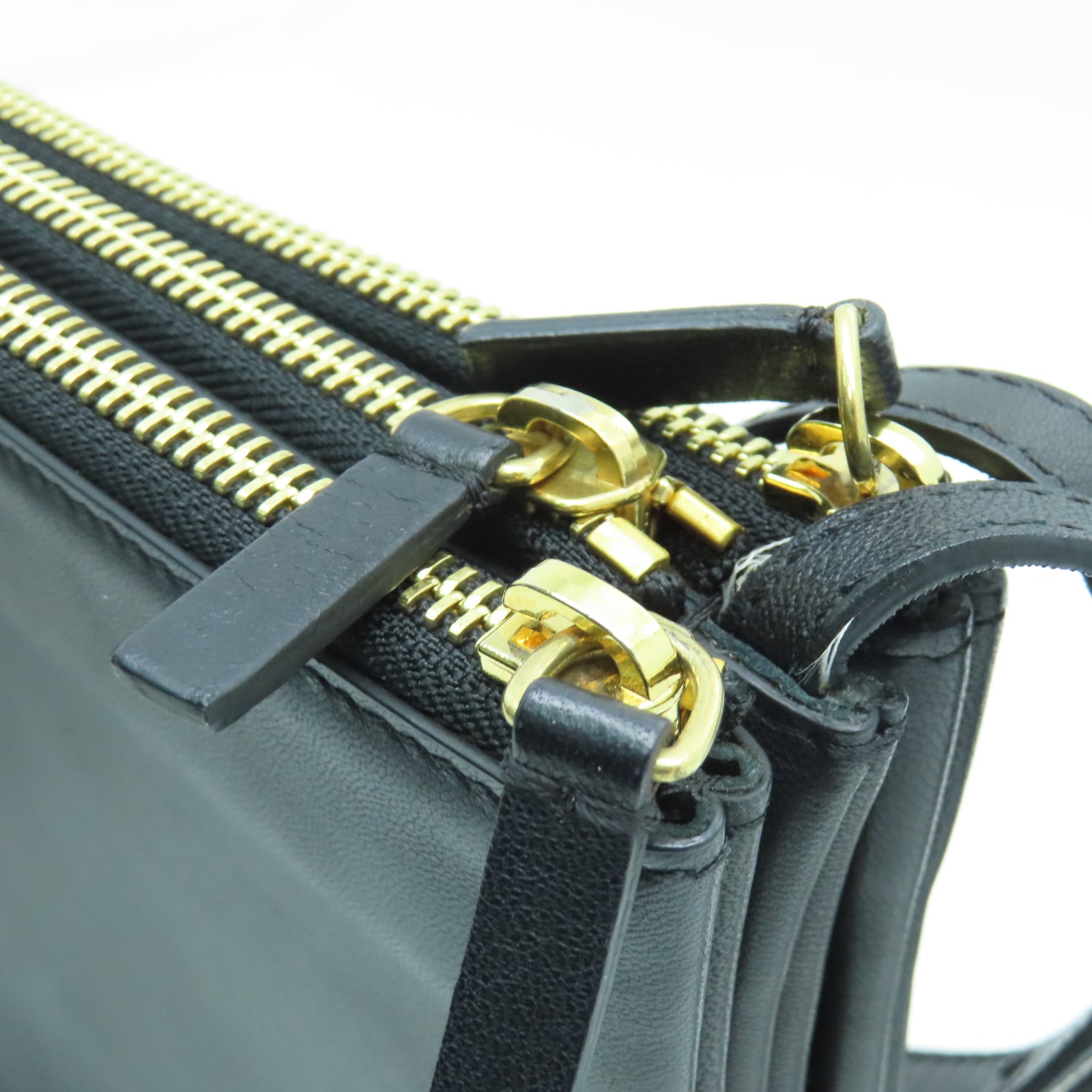 CELINE sheepskin leather Shoulder Bag gold buckle shoulder bag black