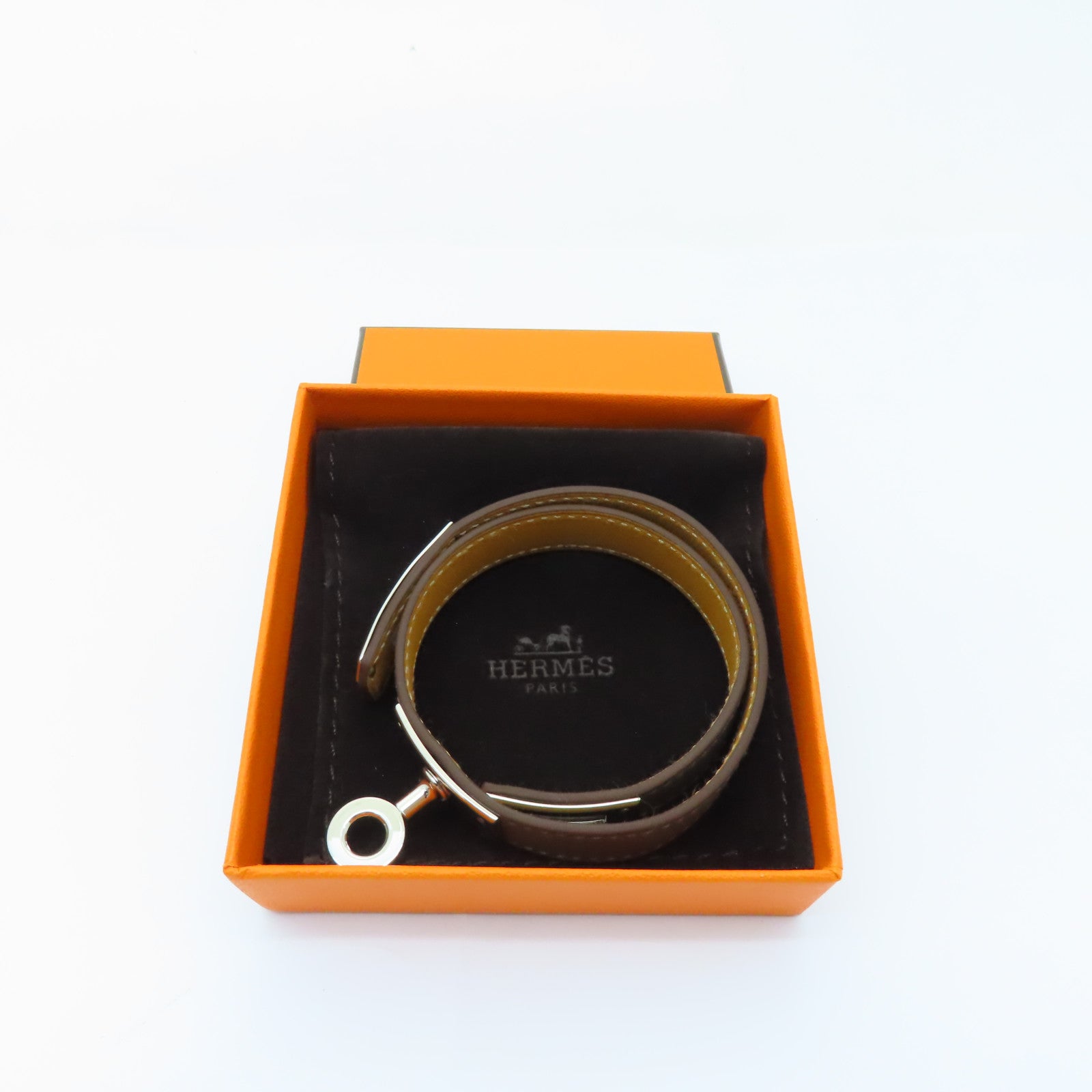 HERMES Swift皮革Kelly Double Tour銀扣手鏈灰色