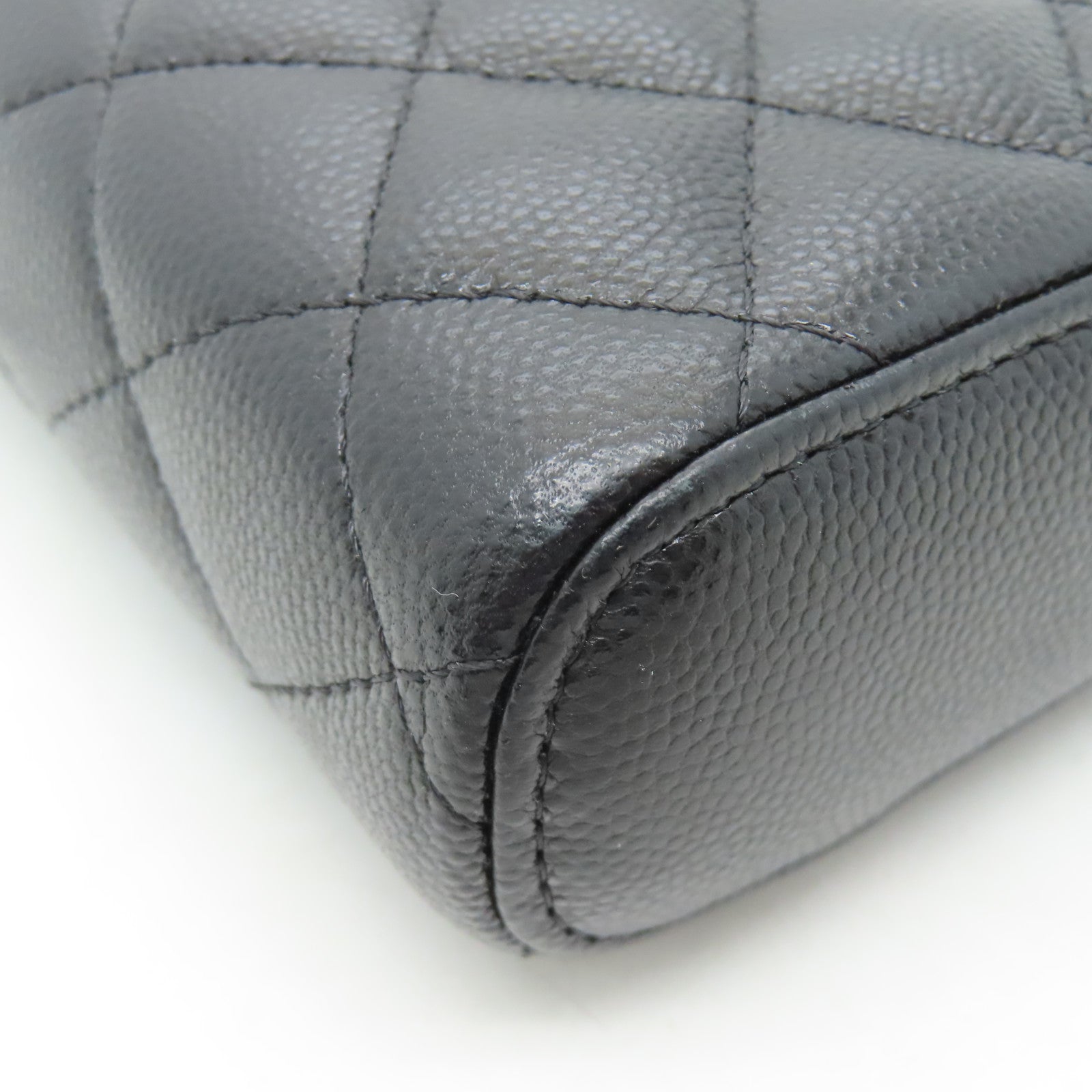 CHANEL 菱格Caviar皮革Chain Shoulder金扣鏈帶肩背袋黑色
