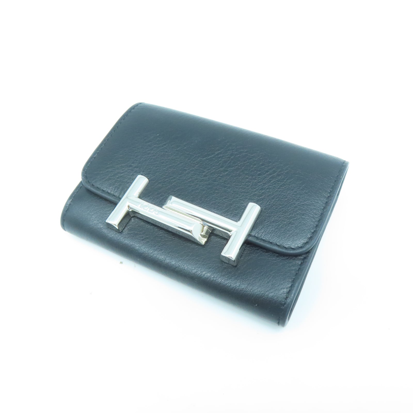 TOD’S 牛皮皮革Card Holder銀扣卡片包黑色