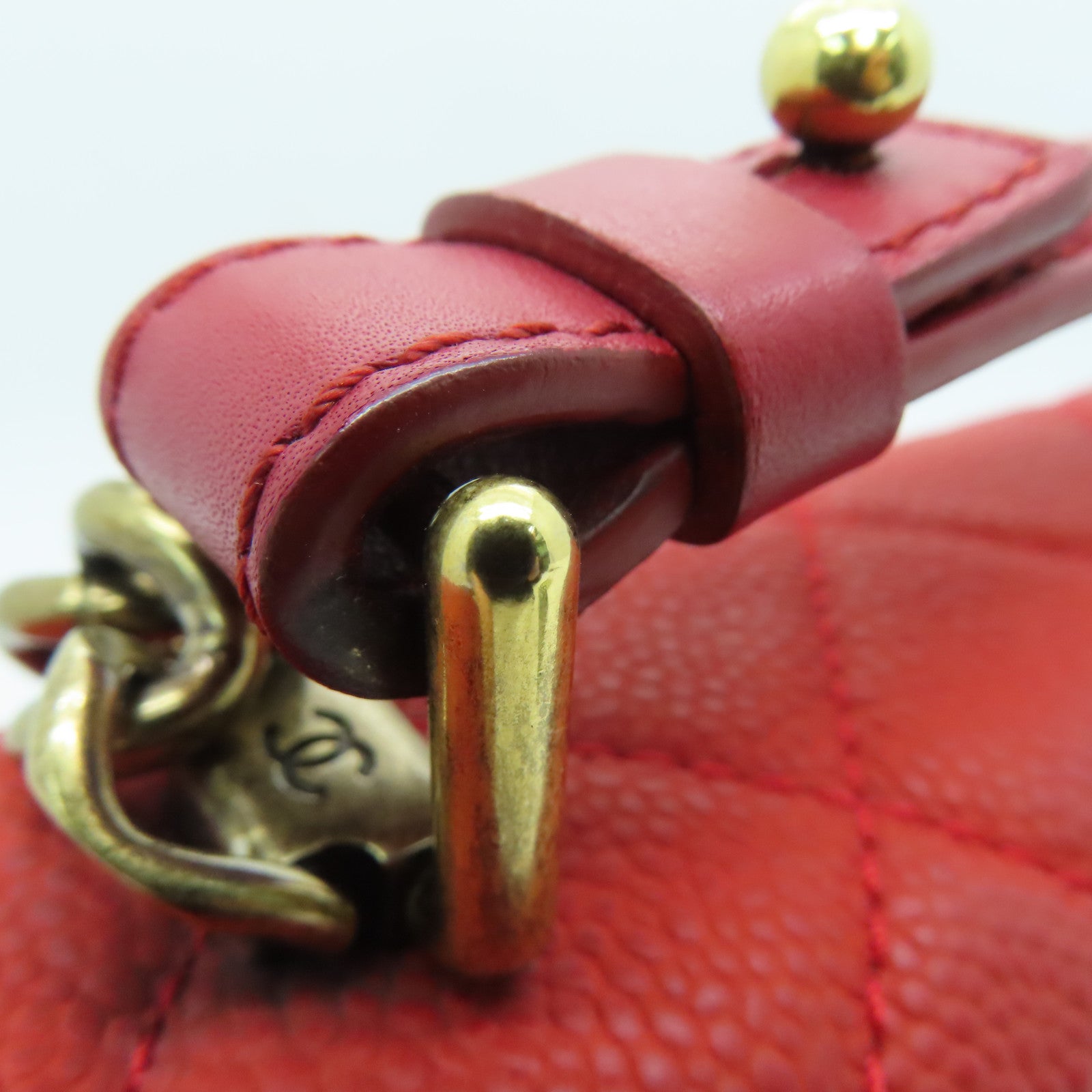 CHANEL 【激减优惠】菱格Caviar皮革Chain Shoulder Bag金扣肩背袋红色