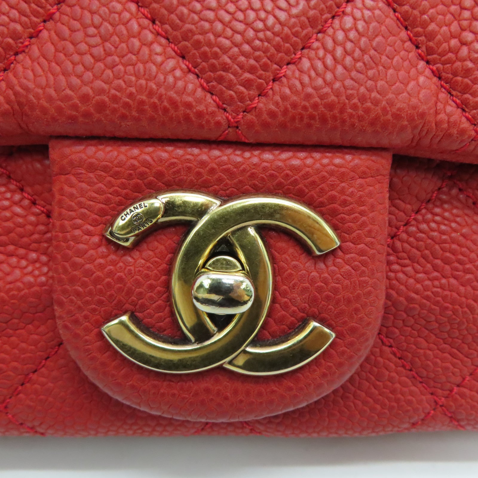 CHANEL 【激减优惠】菱格Caviar皮革Chain Shoulder Bag金扣肩背袋红色