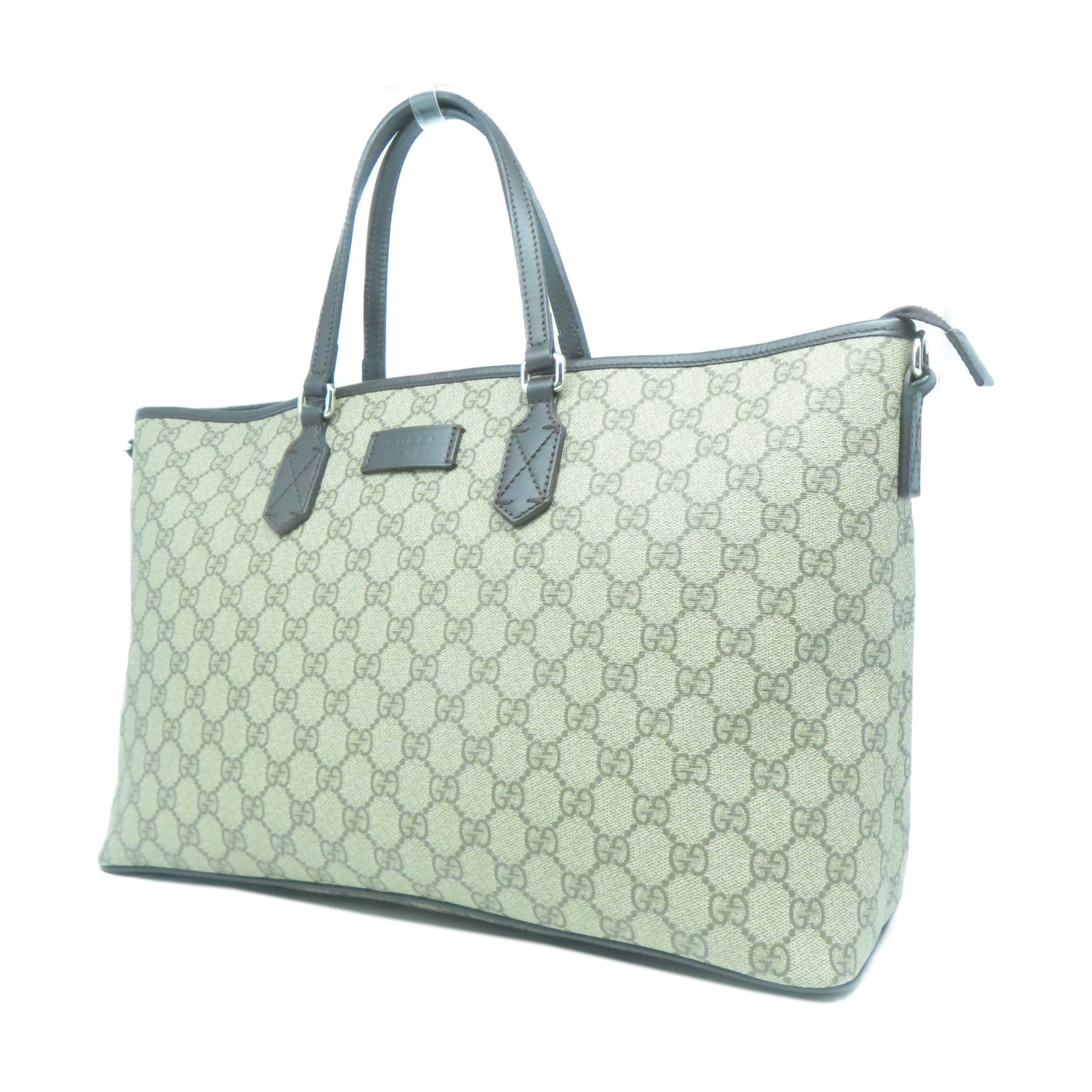 GUCCI 塗層帆布2Way Shoulder銀扣手挽肩背兩用袋啡色