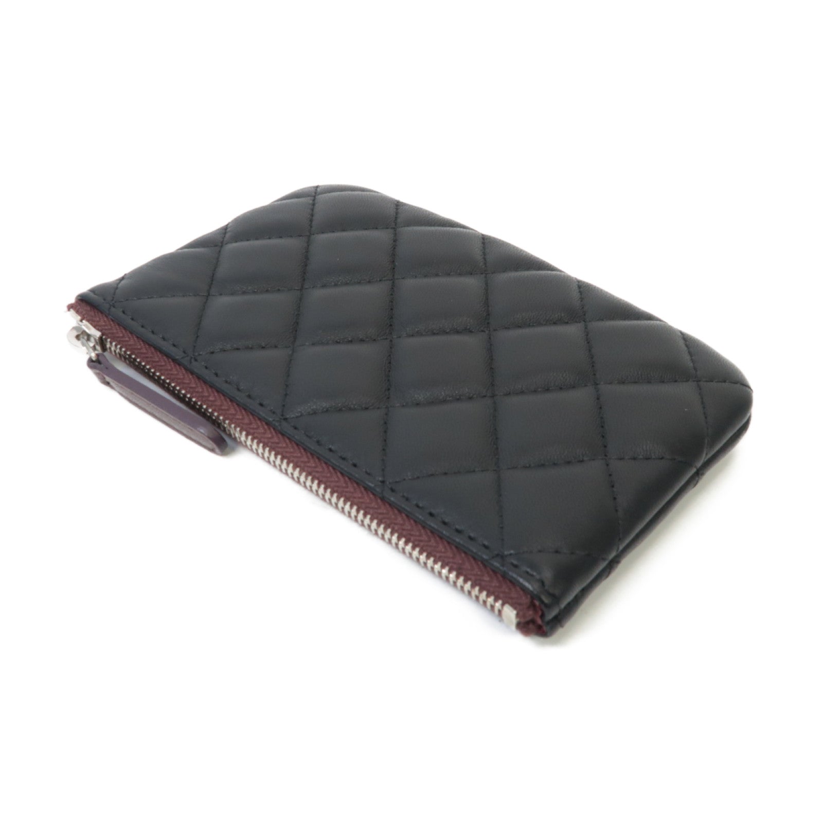 CHANEL 菱格羊皮皮革Clutch Bag銀扣手拿包黒色