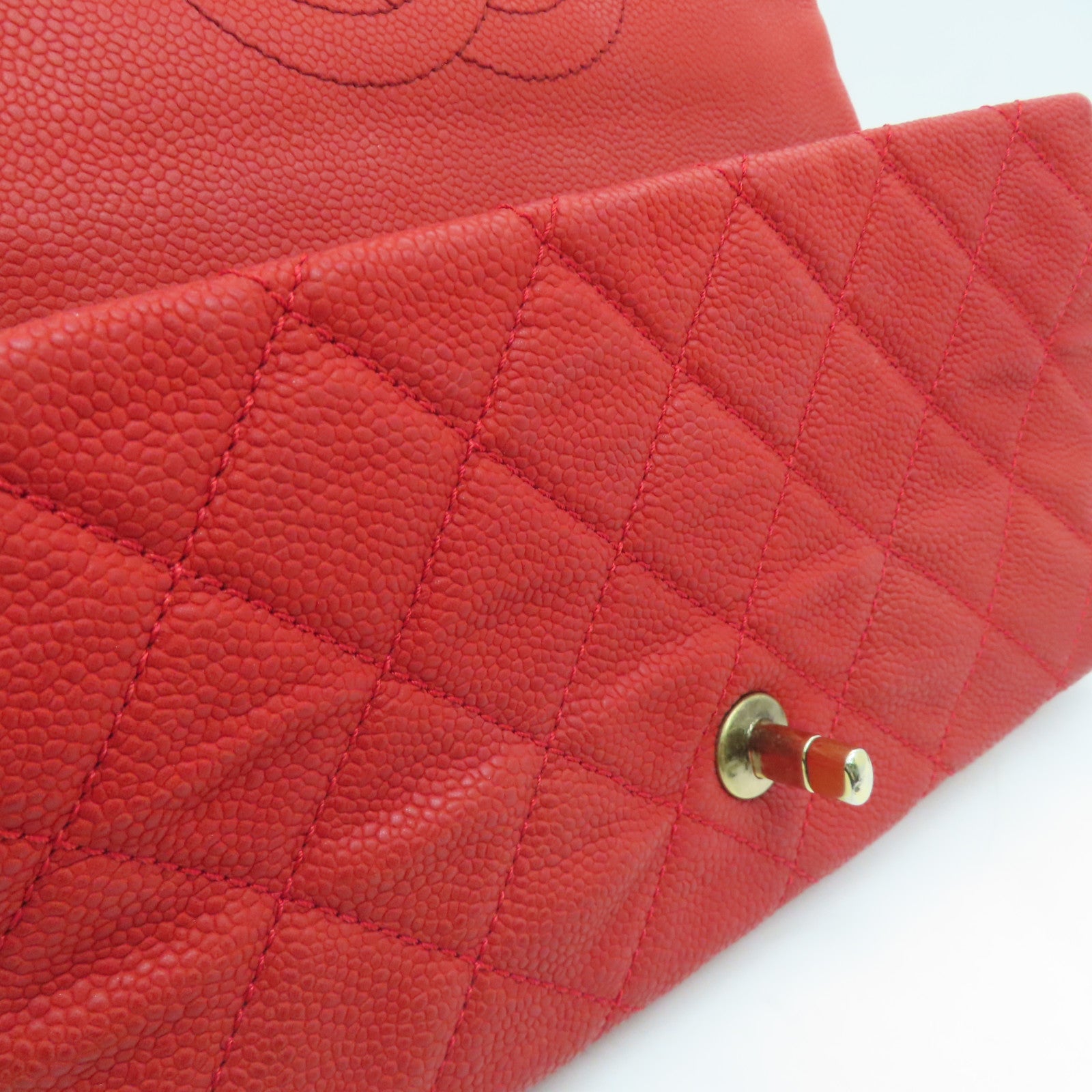 CHANEL 【激减优惠】菱格Caviar皮革Chain Shoulder Bag金扣肩背袋红色