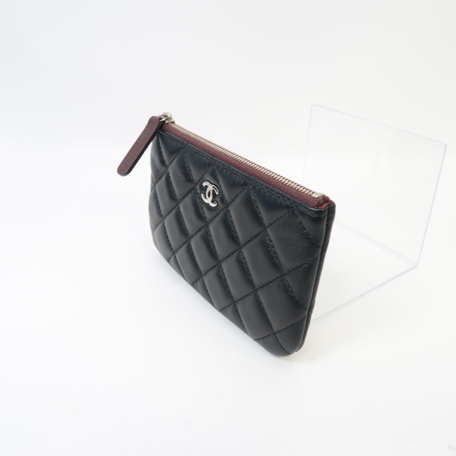 CHANEL 菱格羊皮皮革Clutch Bag銀扣手拿包黒色