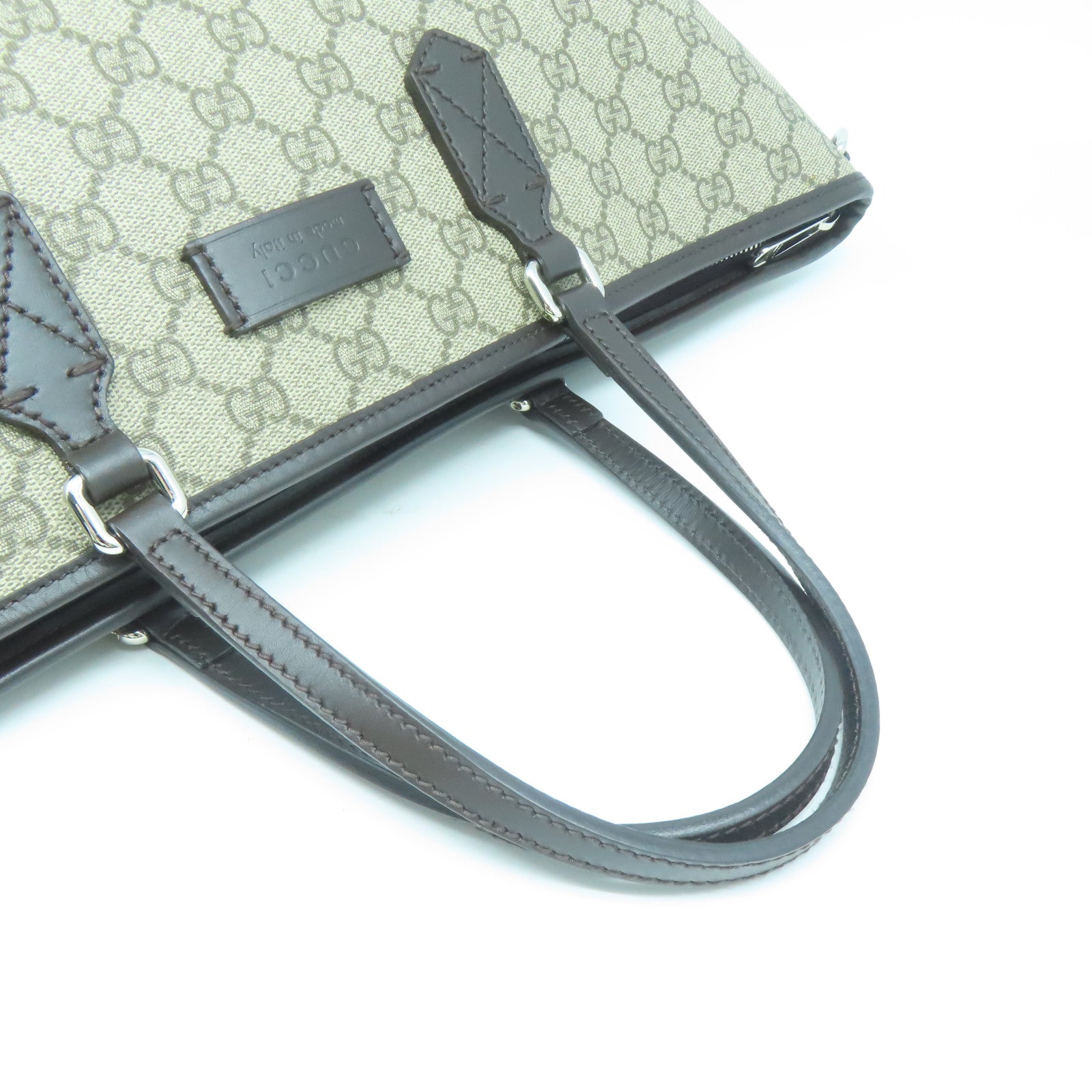GUCCI 塗層帆布2Way Shoulder銀扣手挽肩背兩用袋啡色