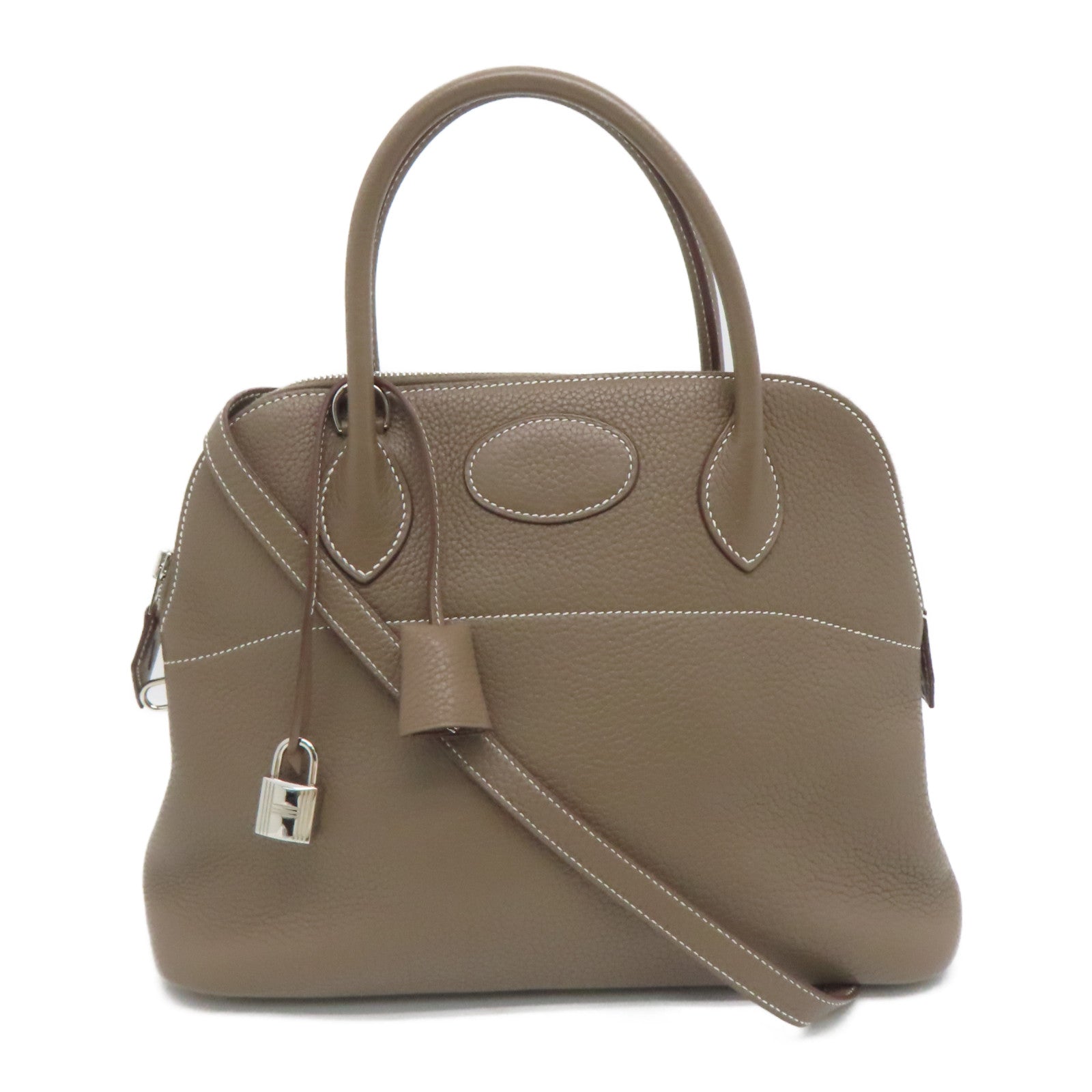 HERMES Clemence皮革Bolide 31銀扣手挽肩背兩用袋Etoupe/啡色