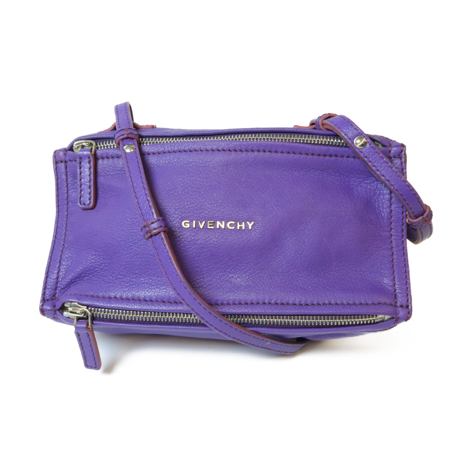 GIVENCHY 皮革Pandora銀扣肩背袋紫色