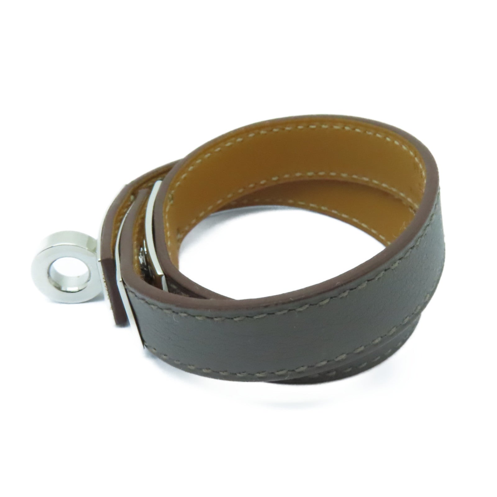 HERMES Swift皮革Kelly Double Tour銀扣手鏈灰色