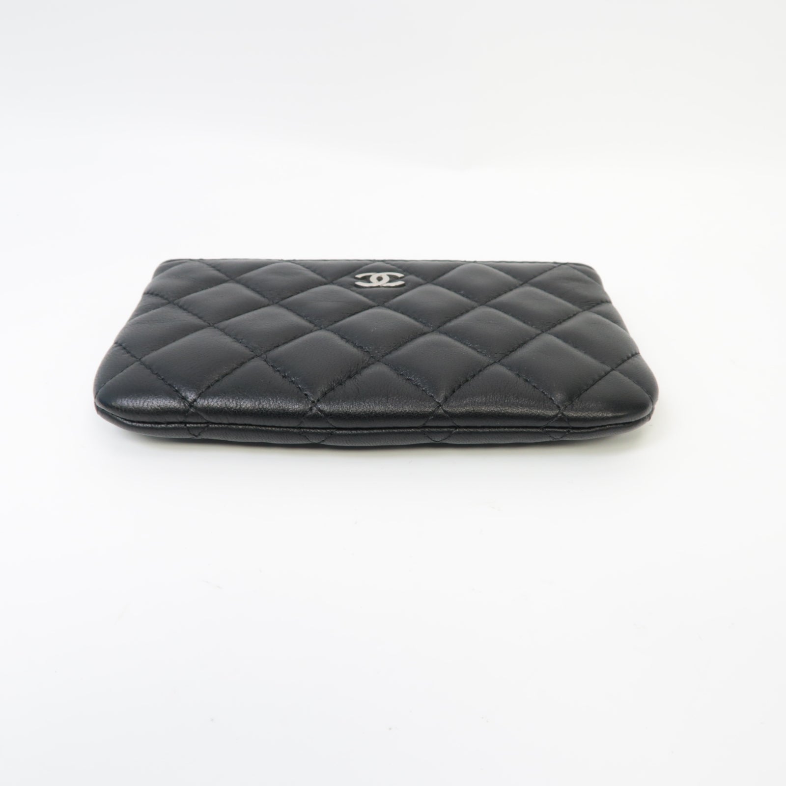CHANEL 菱格羊皮皮革Clutch Bag銀扣手拿包黒色