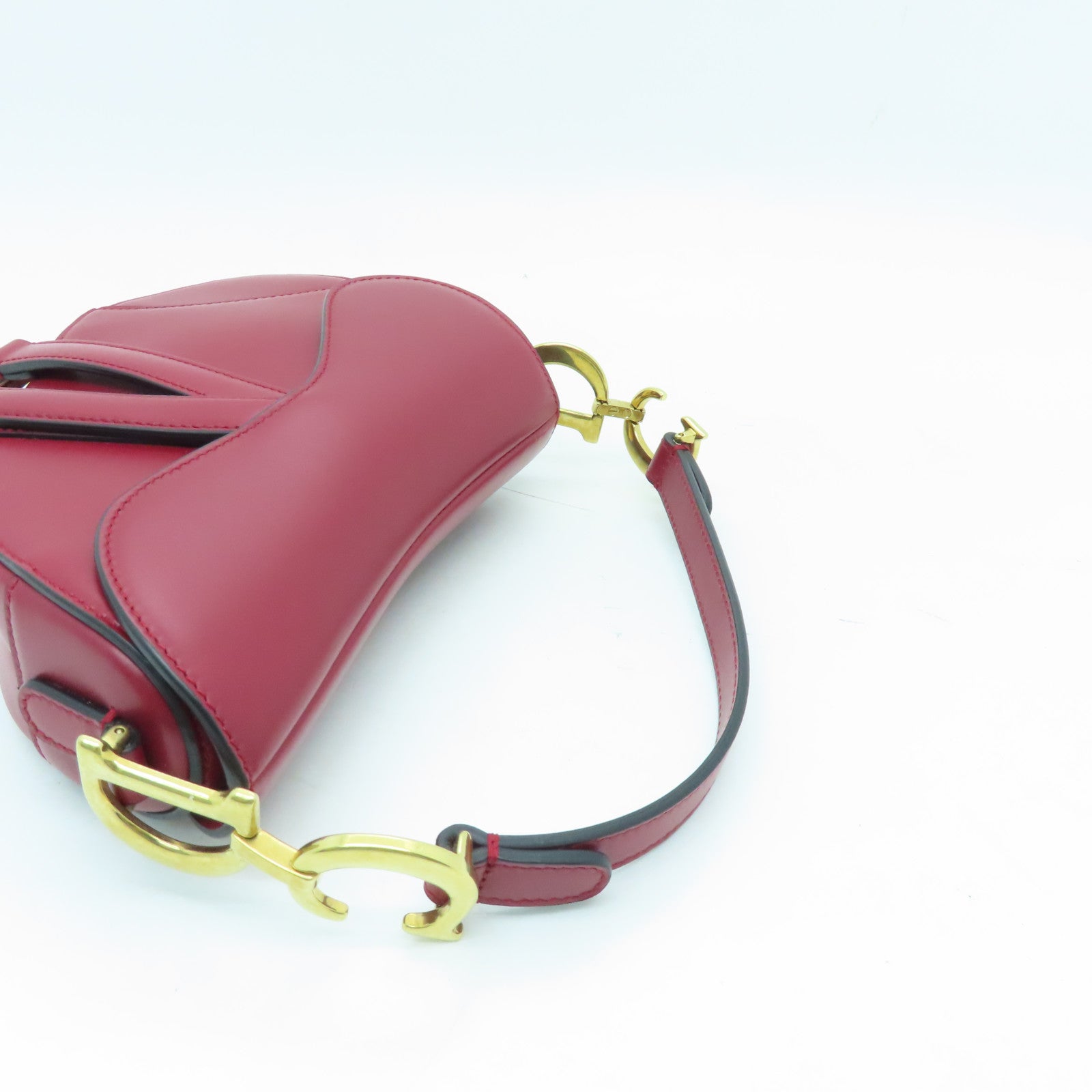Dior cowhide leather Mini Saddle gold buckle handle bag red
