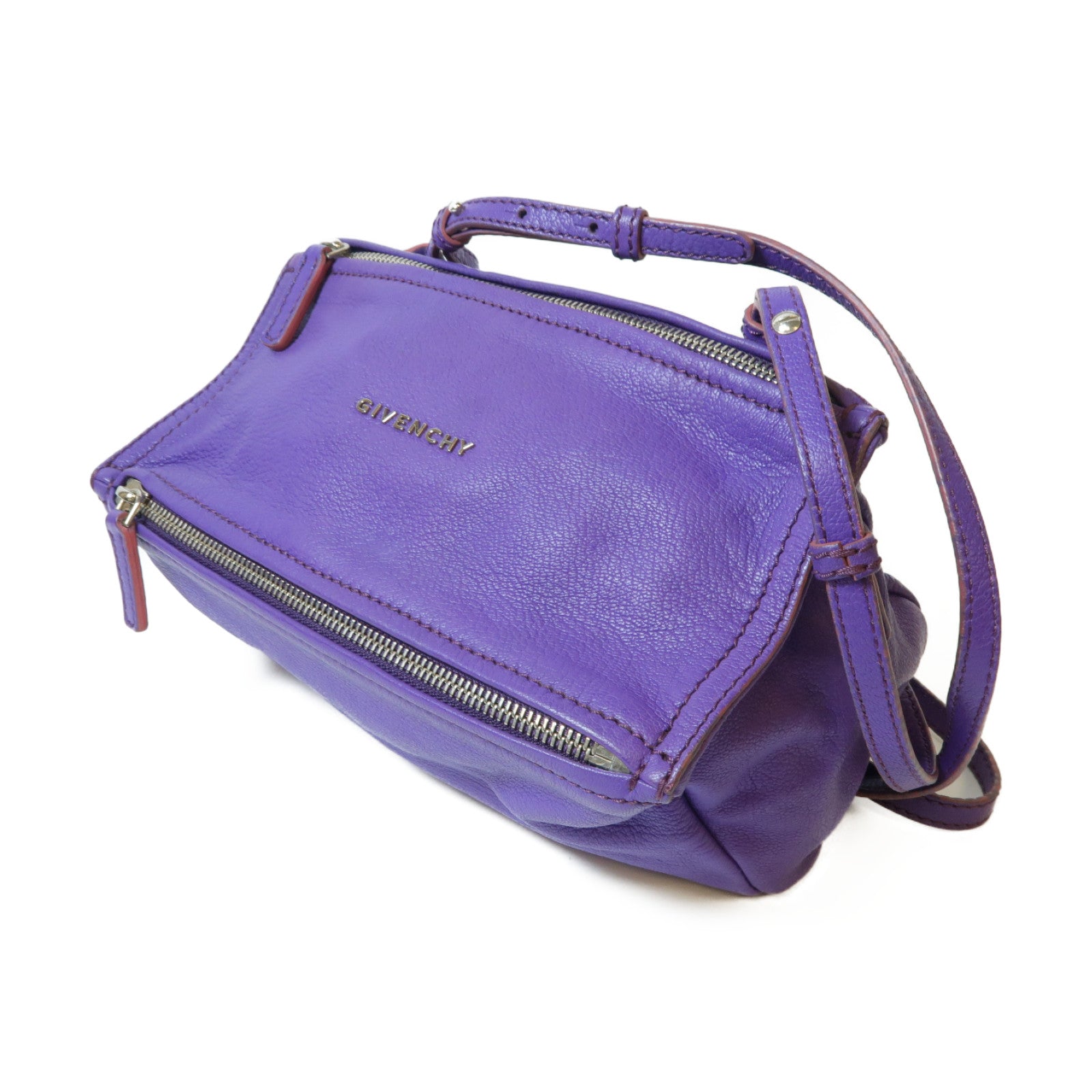 GIVENCHY 皮革Pandora銀扣肩背袋紫色