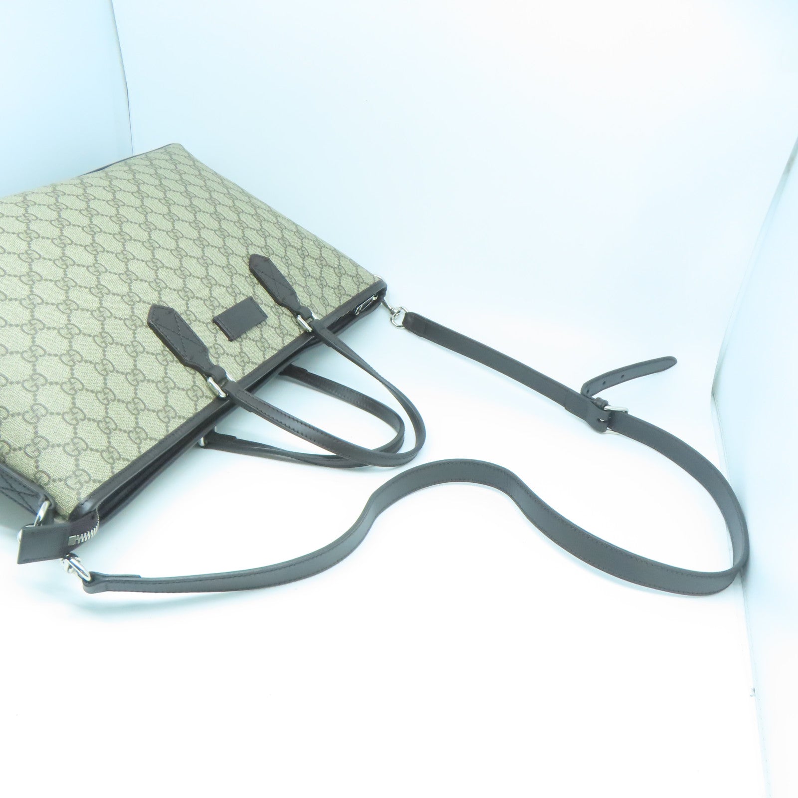 GUCCI 塗層帆布2Way Shoulder銀扣手挽肩背兩用袋啡色