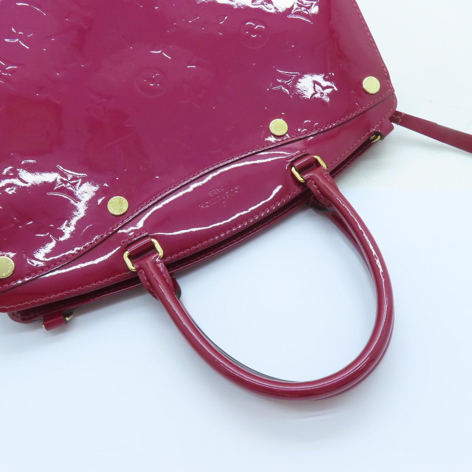 LOUIS VUITTON Monogram Vernis Brea MM金扣手挽肩背兩用袋酒紅色