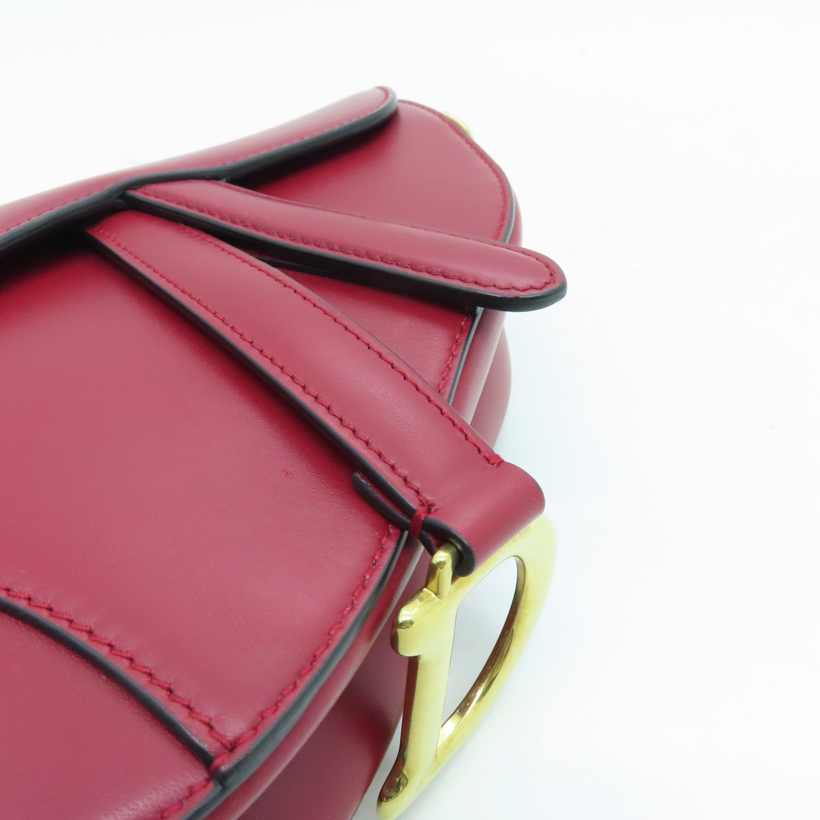 Dior cowhide leather Mini Saddle gold buckle handle bag red