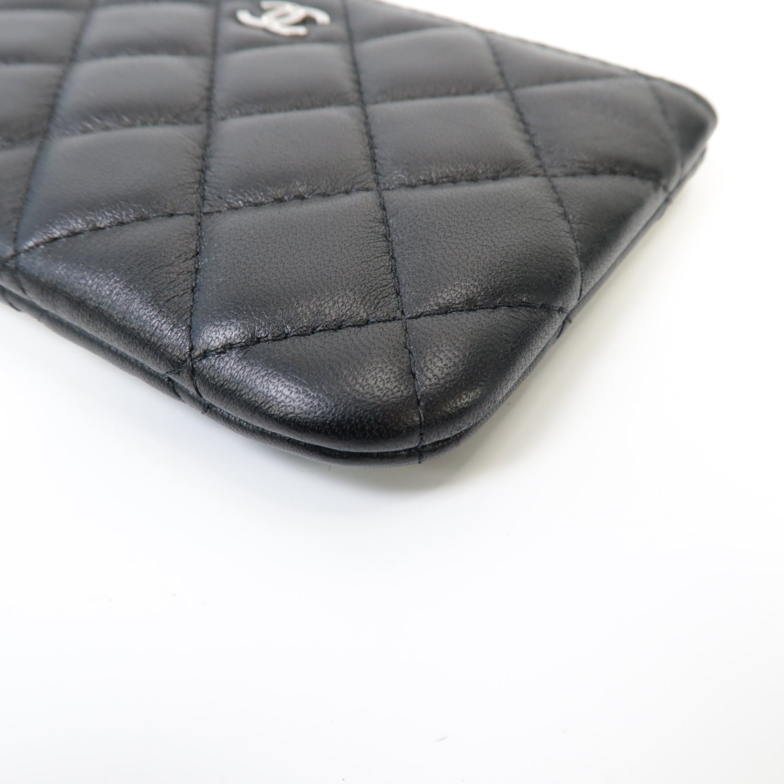 CHANEL 菱格羊皮皮革Clutch Bag銀扣手拿包黒色