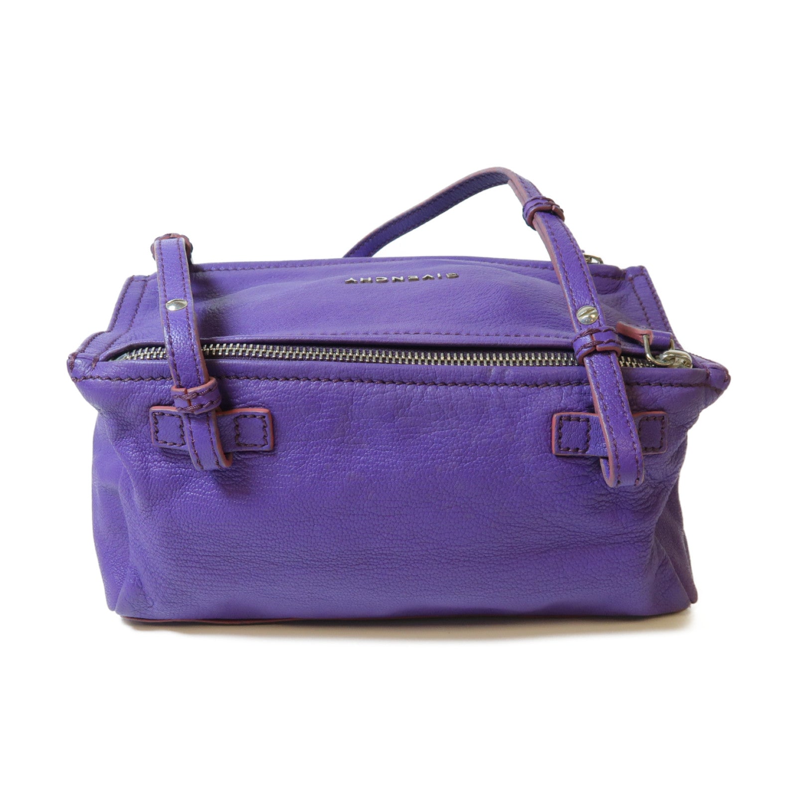 GIVENCHY 皮革Pandora銀扣肩背袋紫色