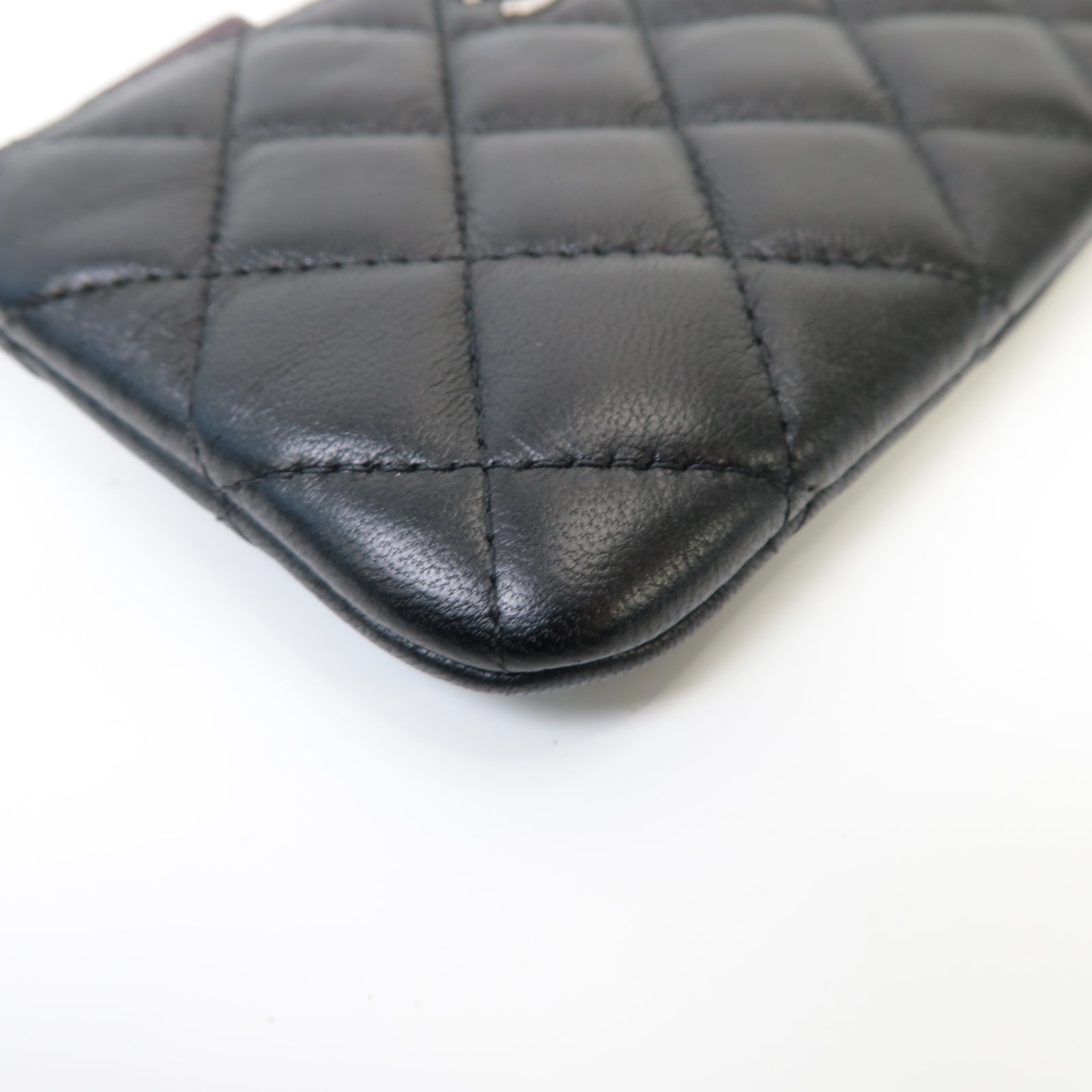 CHANEL 菱格羊皮皮革Clutch Bag銀扣手拿包黒色