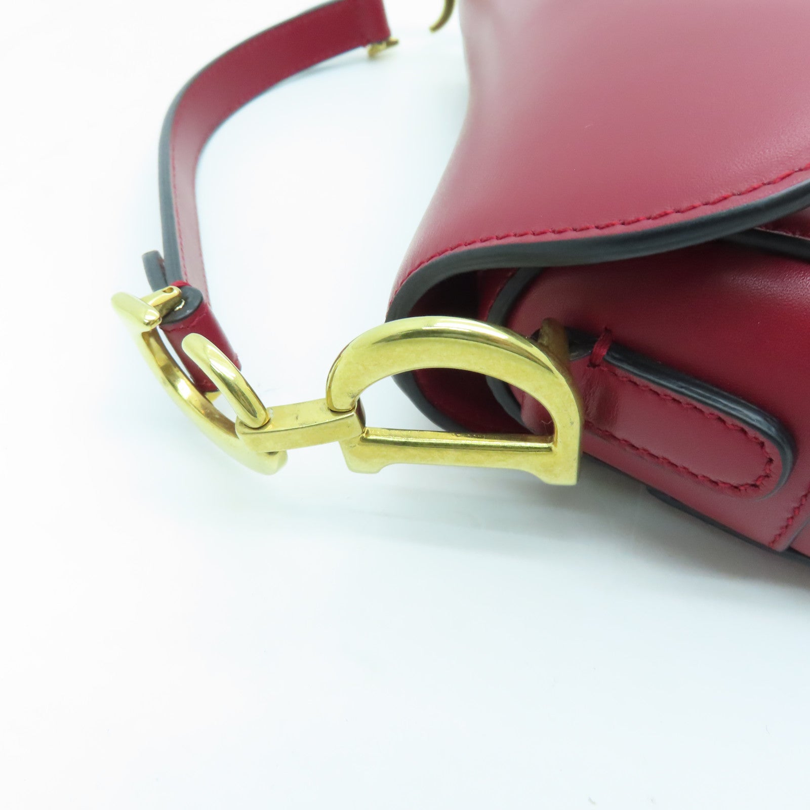 Dior cowhide leather Mini Saddle gold buckle handle bag red
