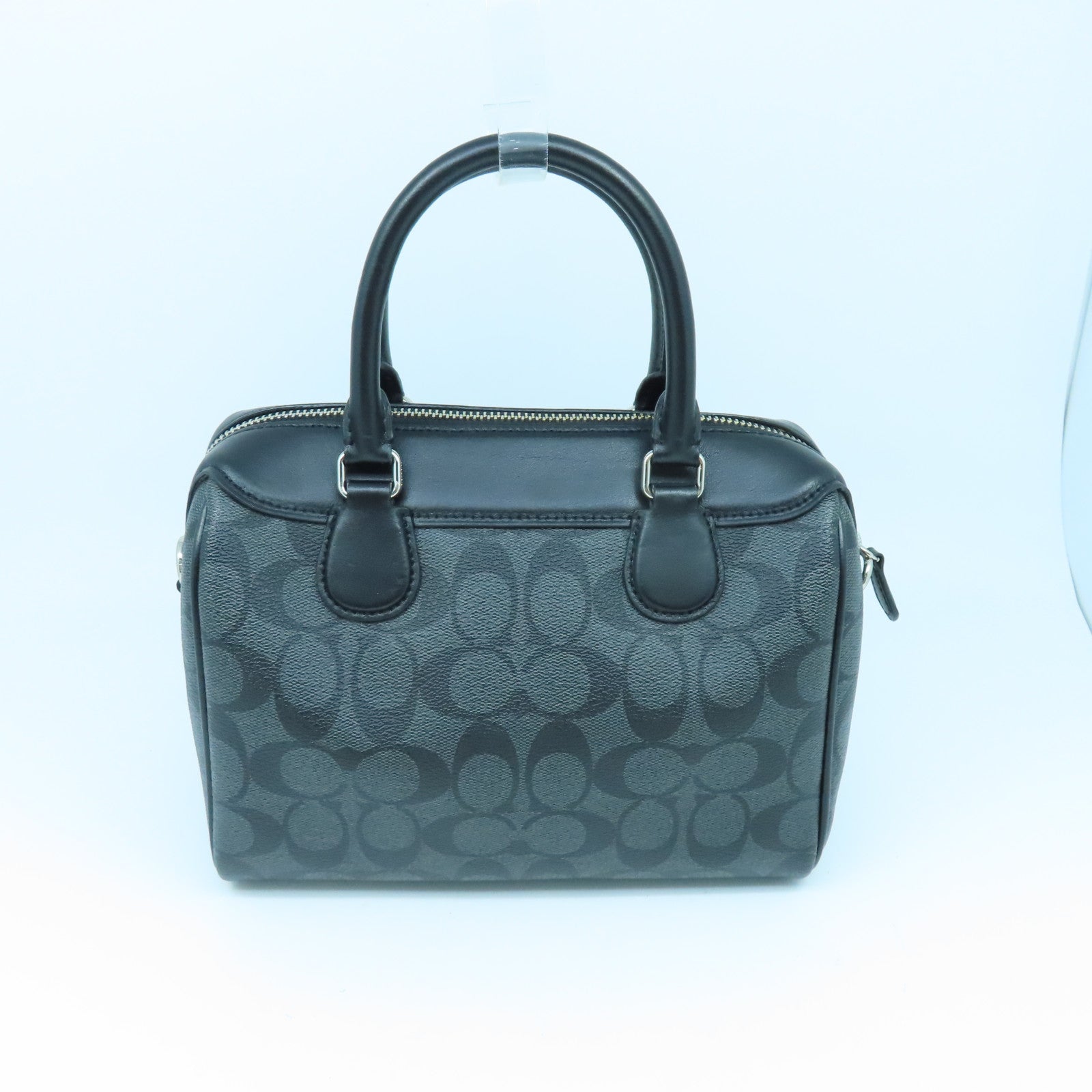 COACH 塗層帆布2 Way Shoulder Bag銀扣手挽肩背兩用袋黑色/灰色