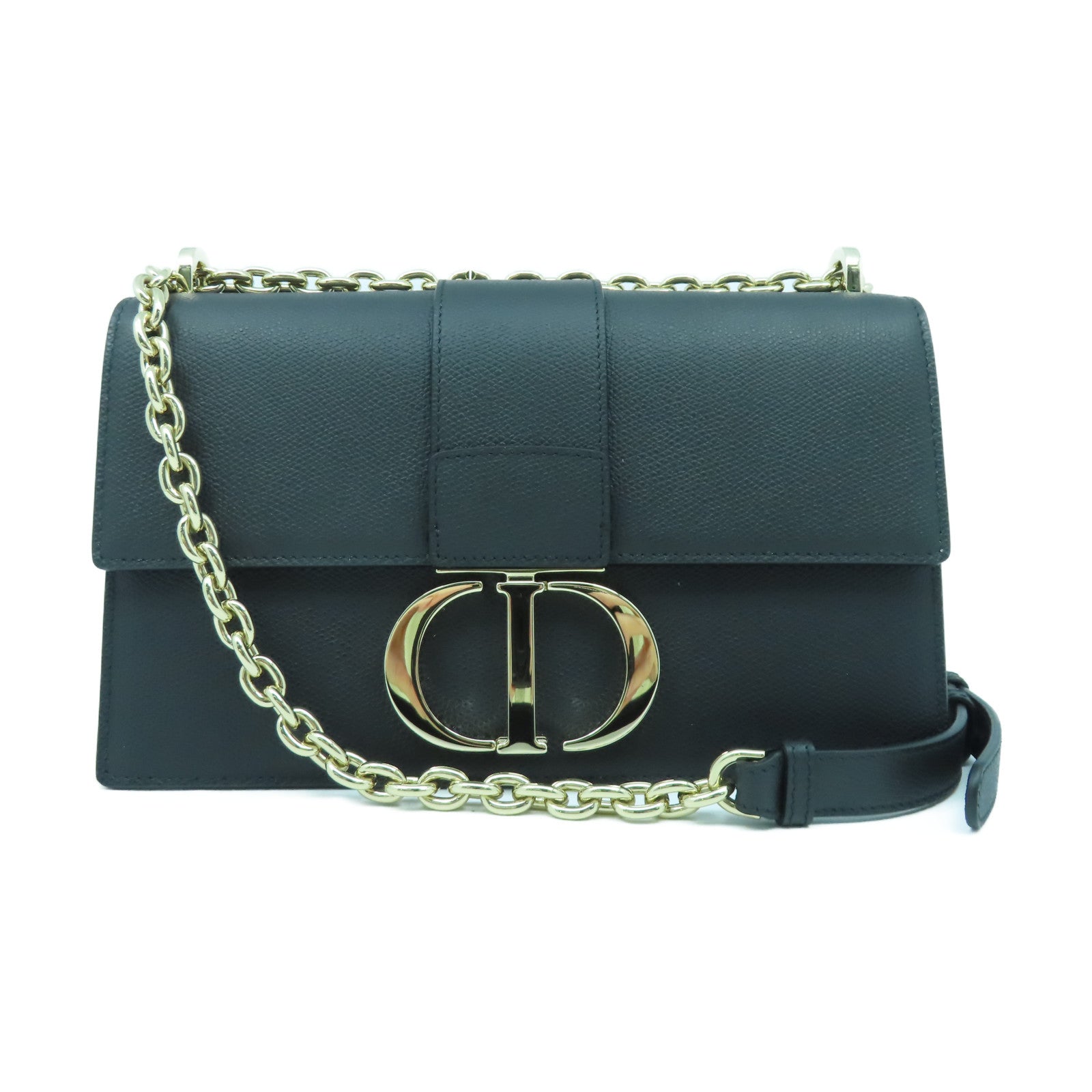 Dior 牛皮皮革30 Montaigne金扣鏈帶肩背袋黑色