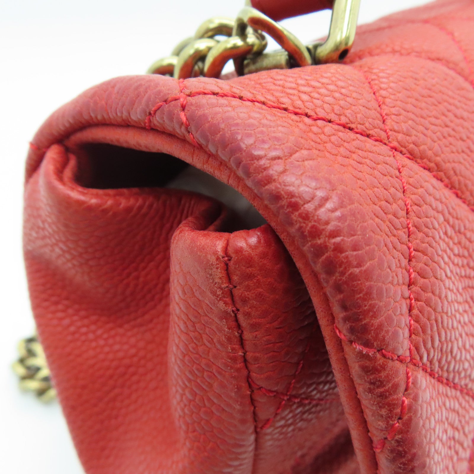 CHANEL 【激减优惠】菱格Caviar皮革Chain Shoulder Bag金扣肩背袋红色
