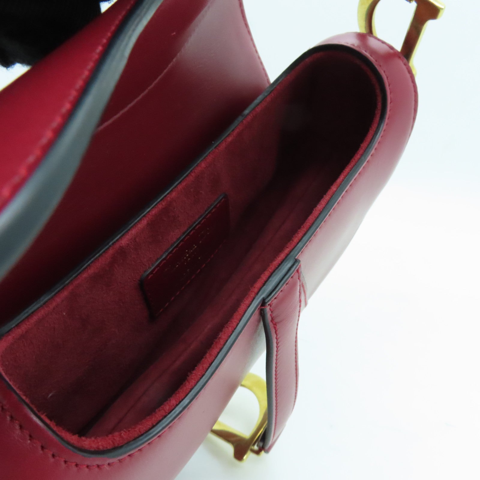 Dior cowhide leather Mini Saddle gold buckle handle bag red