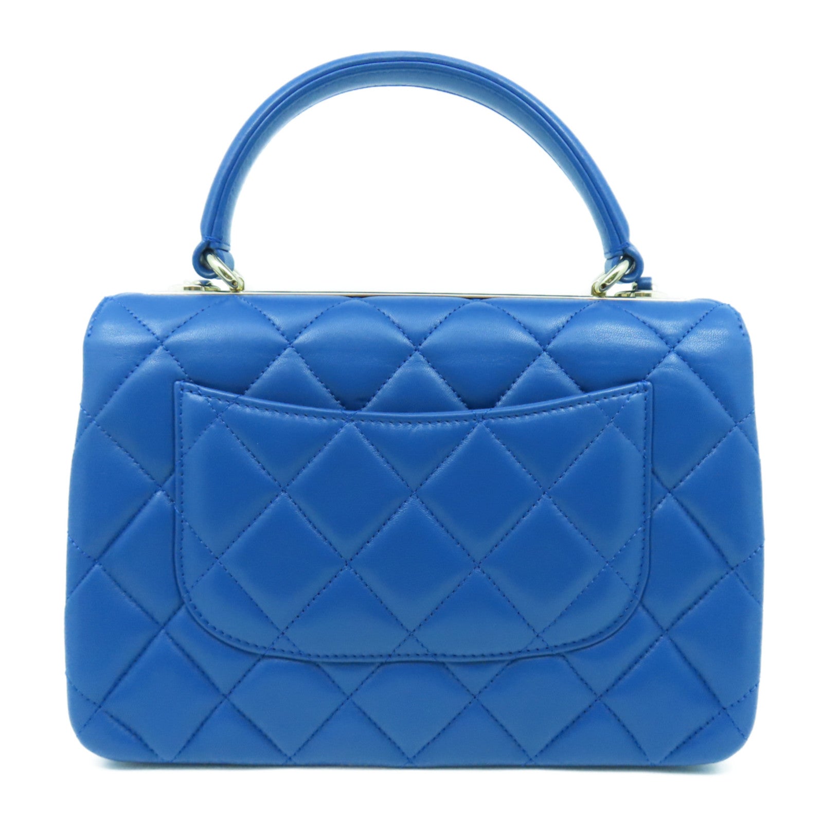 CHANEL 【激減優惠】菱格牛皮皮革Top Handle Bag銀扣手挽肩背兩用袋藍色