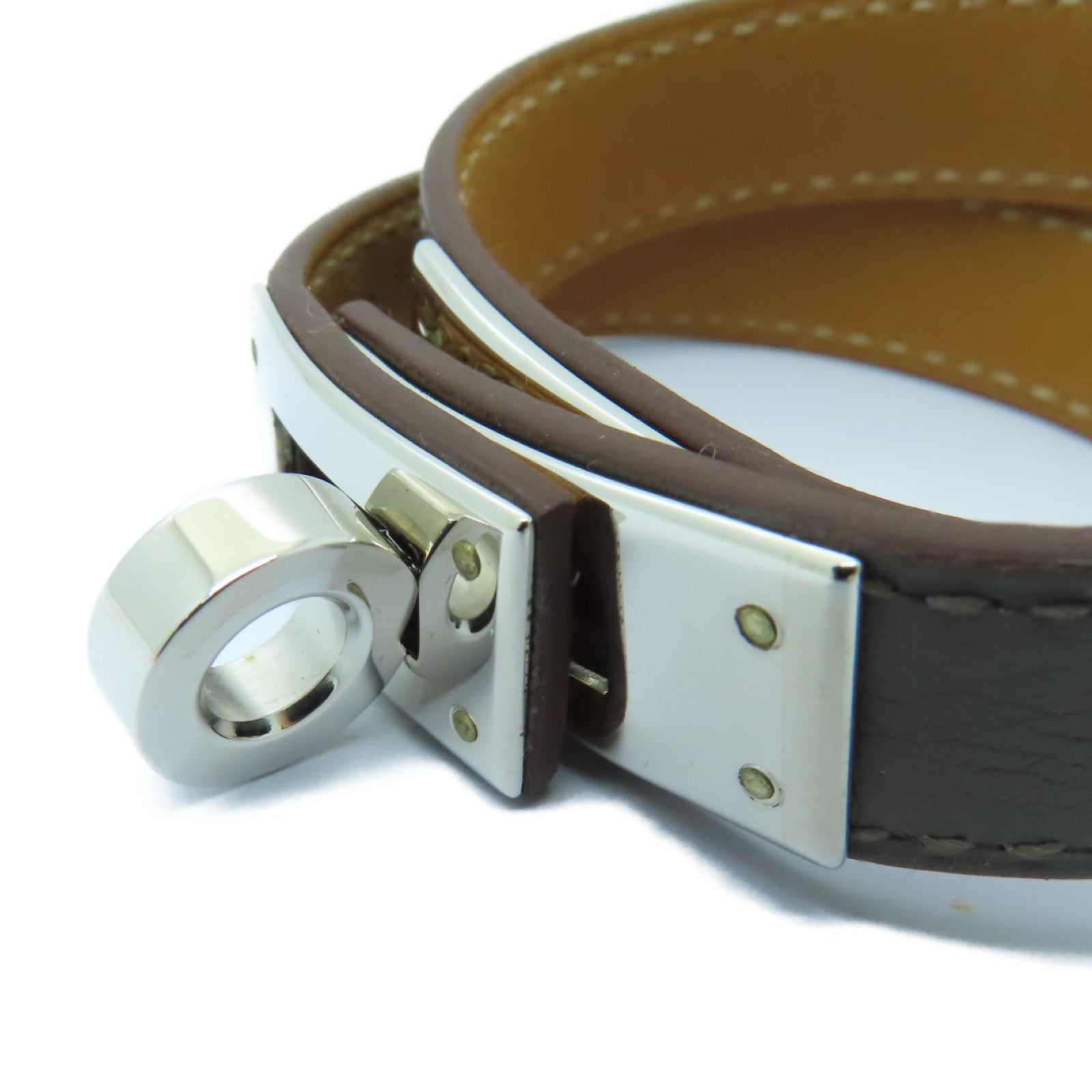 HERMES Swift皮革Kelly Double Tour銀扣手鏈灰色