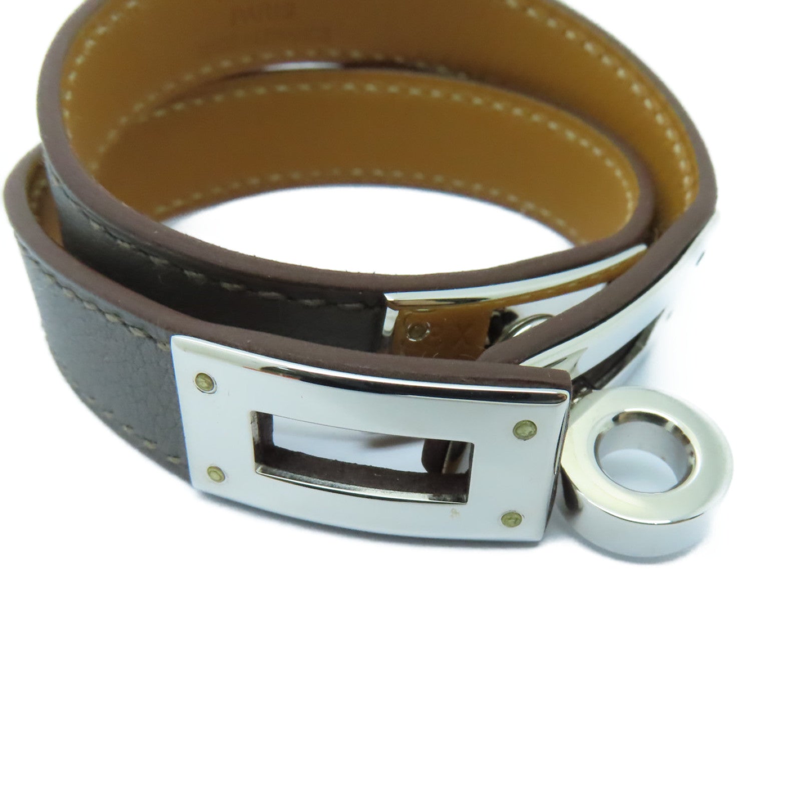 HERMES Swift皮革Kelly Double Tour銀扣手鏈灰色