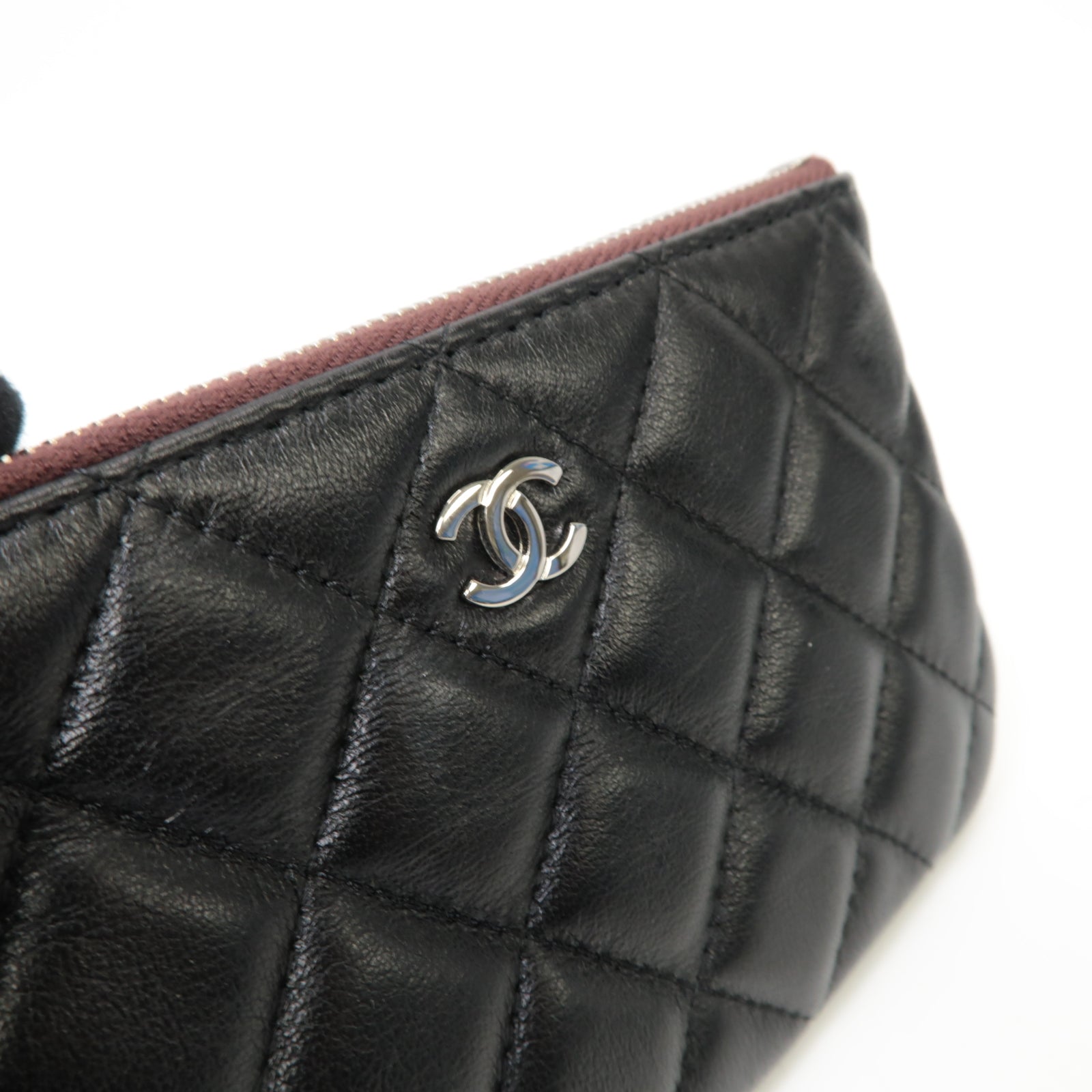 CHANEL 菱格羊皮皮革Clutch Bag銀扣手拿包黒色