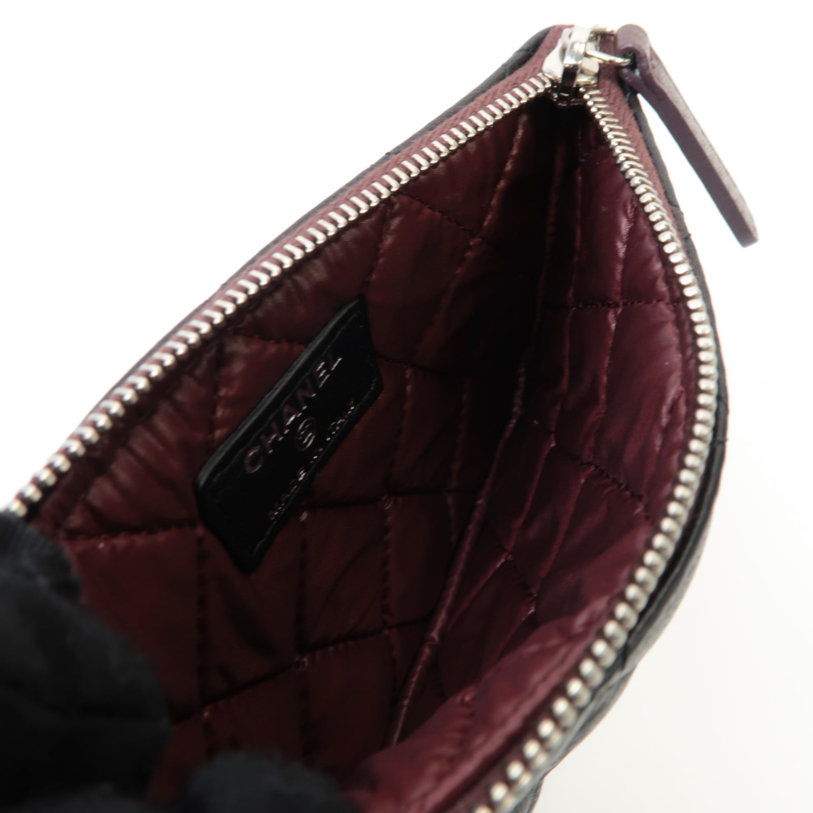 CHANEL 菱格羊皮皮革Clutch Bag銀扣手拿包黒色