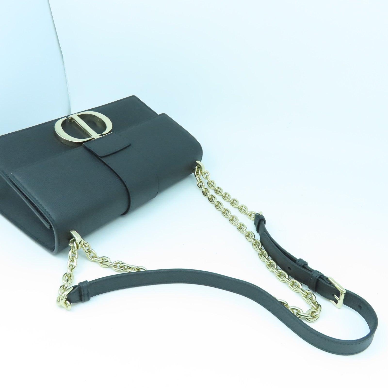 Dior 牛皮皮革30 Montaigne金扣鏈帶肩背袋黑色